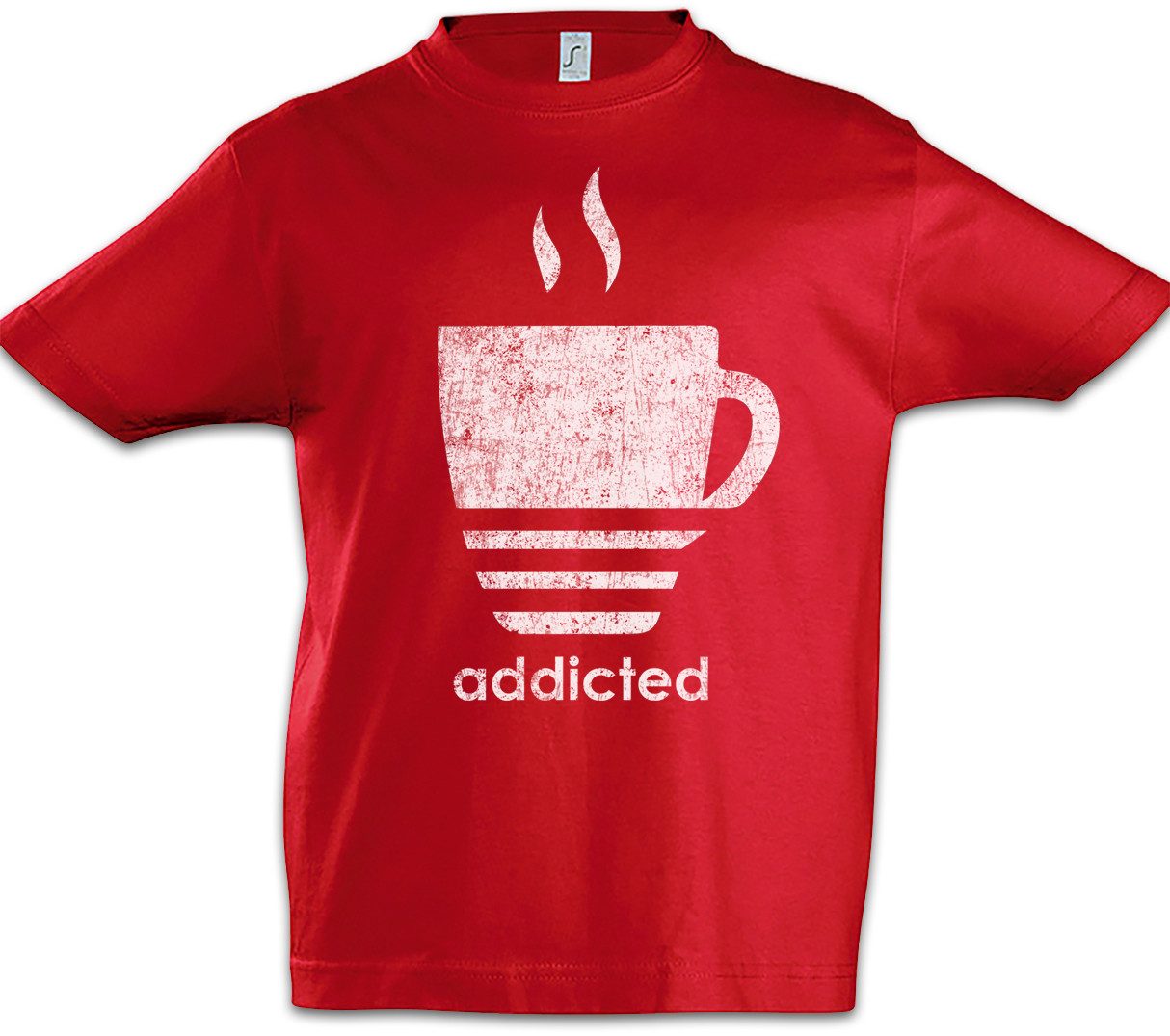 Print-Shirt Coffee Addicted Kinder T-Shirt Kaffee Kaffeetrinker Liebe Love