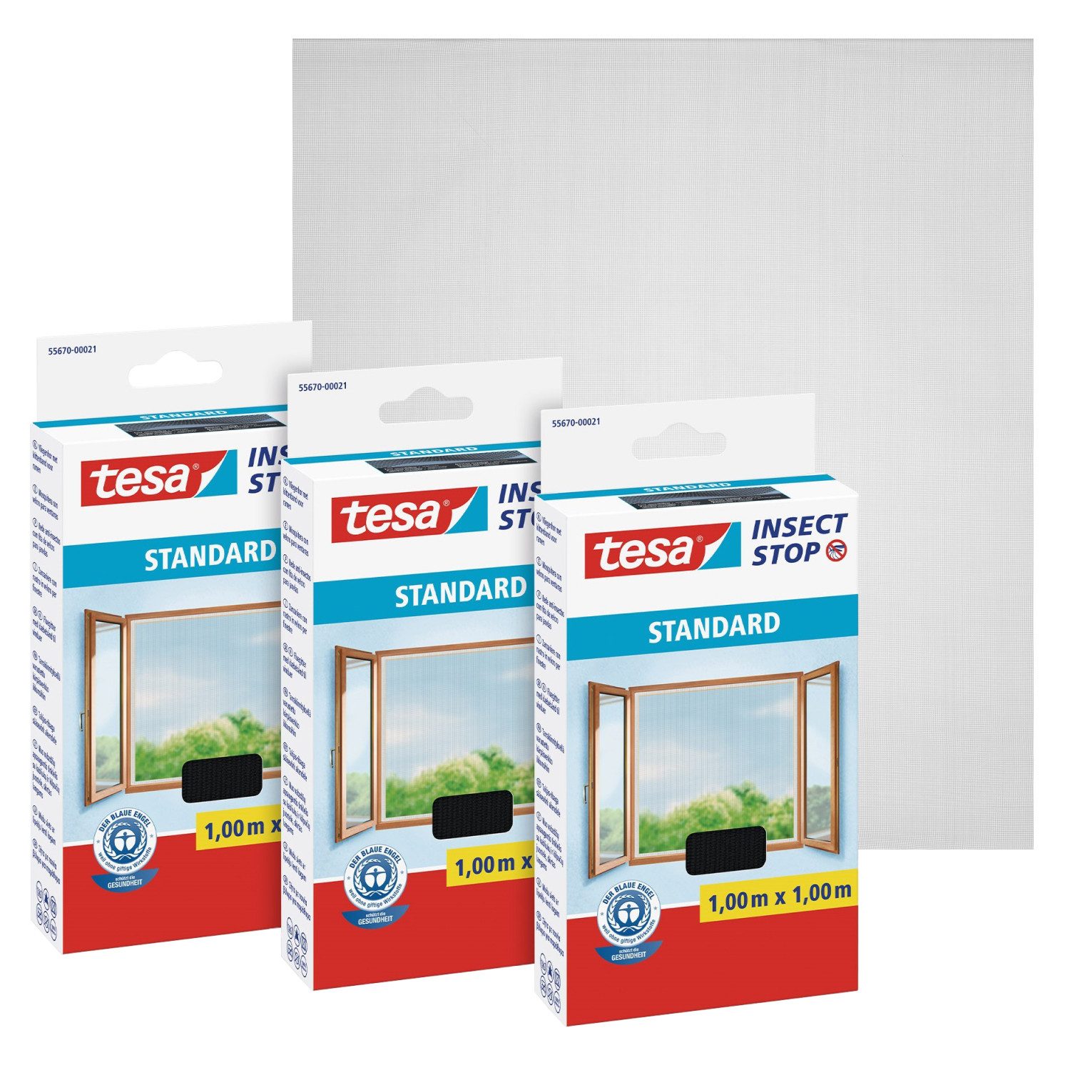 tesa Москитная сетка-Gewebe Insect Stop Standard Москитная сетка für Fenster, (Spar-Set, 3-St., Fliegennetz, Klettband), Insektenschutzgitter -Fliegenetz ohne Bohren-zuschneidbar -anthrazit