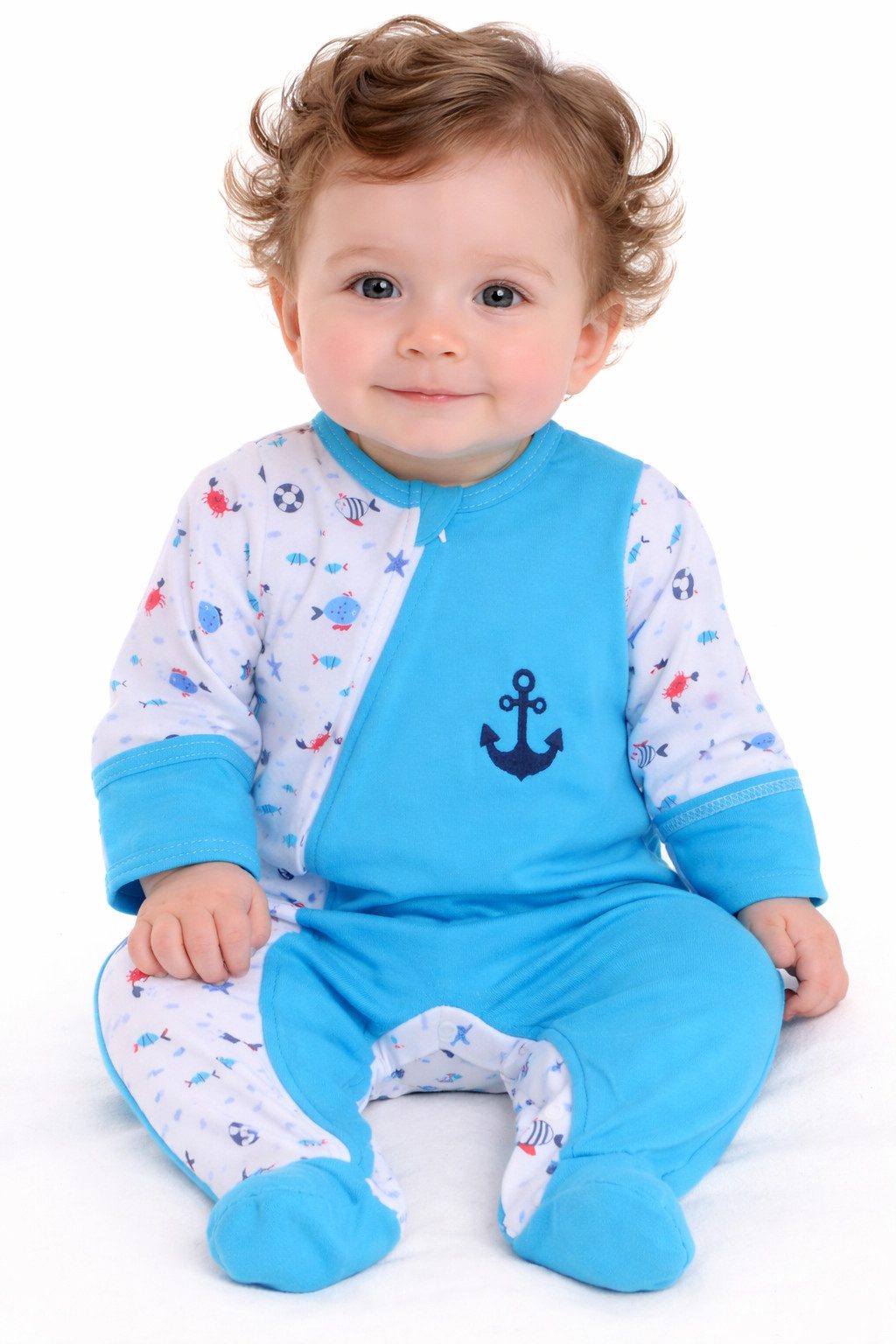 Strampler Baby Schlafanzug Overall in Türkis mit Schiffe
