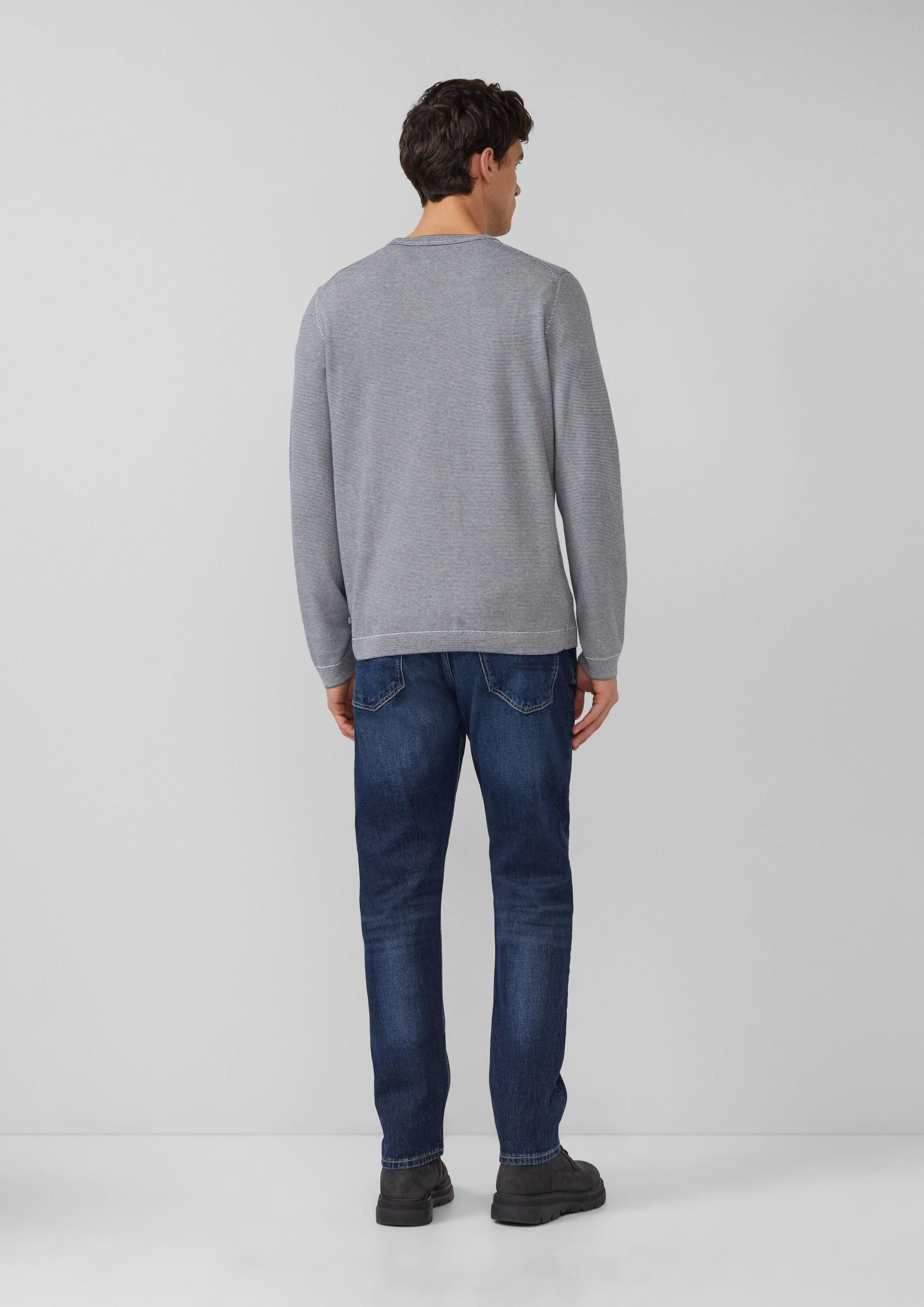 s.Oliver Sweatshirt Strickpullover Fein gestreifter Pullover mit Crew Neck und abgesetzten Bündchen