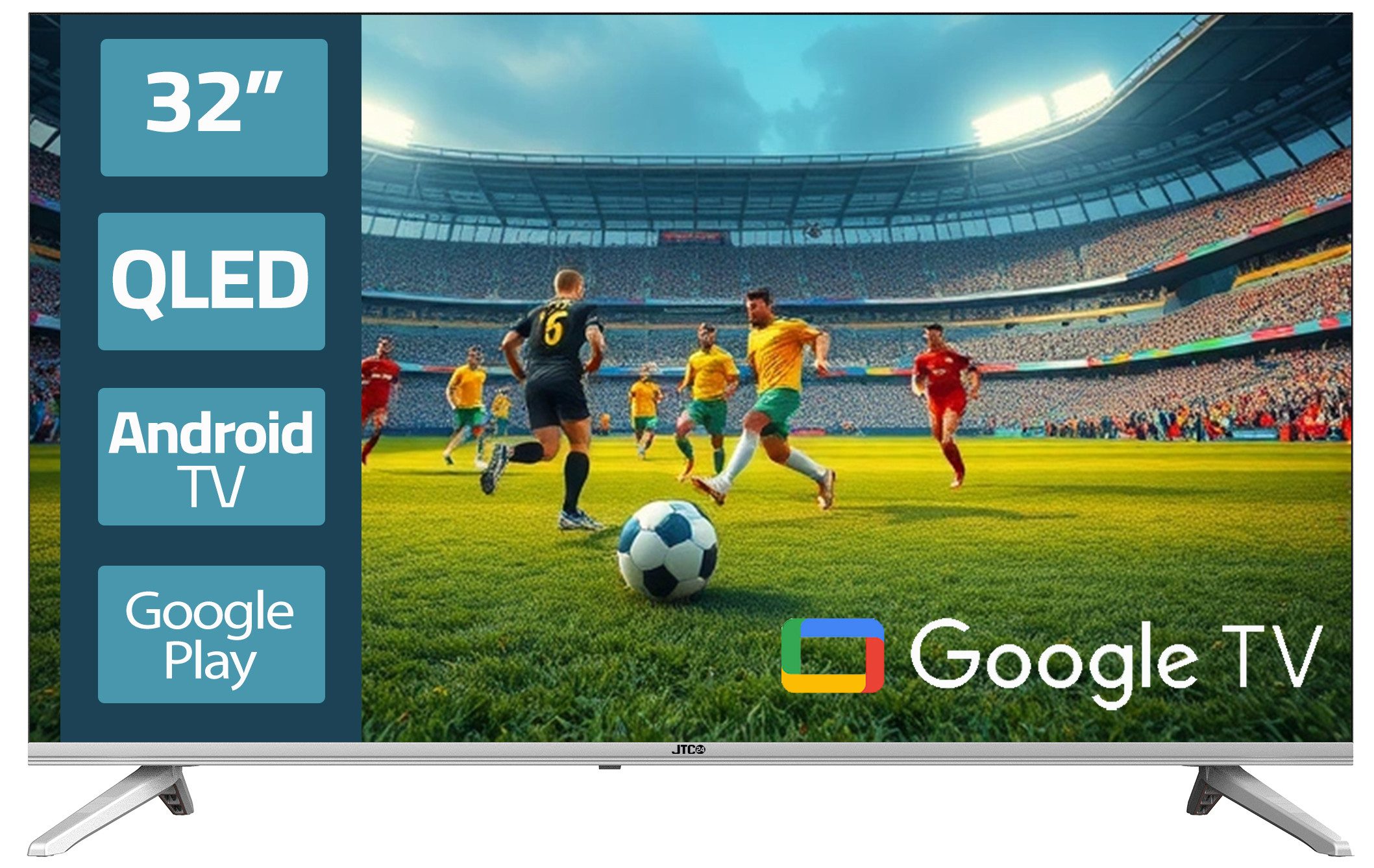 JTC-24 JTCSQ32H39330G QLED-Fernseher (80 cm/32 Zoll, HD ready, Google TV, 32 Zoll, QLED, Android TV, Sprachsteuerung, Triple Tuner, Bluetooth)