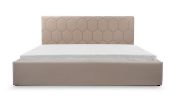 MOEBLO Polsterbett Bett 02 (Double Doppelbett mit Kopfstütze, Rahmenbettgestell, mit Bettkasten und Lattenrost), gepolstertes Kopfteil