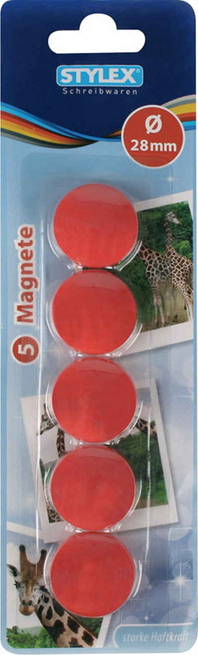 Stylex Schreibwaren Magnet 5 Magnete / rund / Durchmesser: 28mm / Farbe: rot
