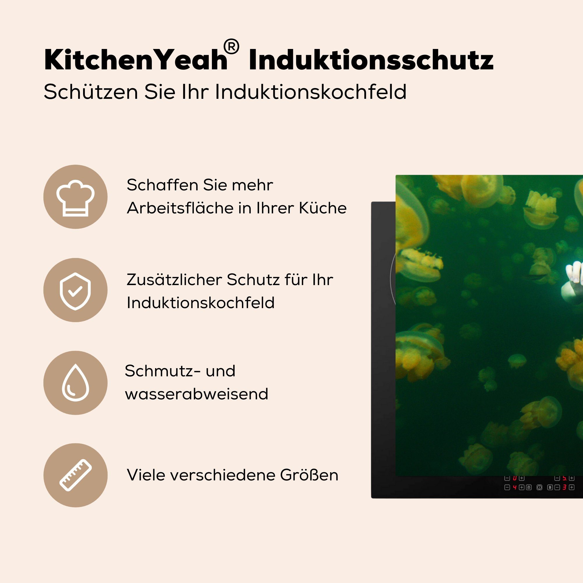 Tauchen Ceranfeldabdeckung (1 MuchoWow Quallen küche, für Herdblende-/Abdeckplatte Meer, Induktionskochfeld - Schutz - Vinyl, cm, 81x52 tlg), die