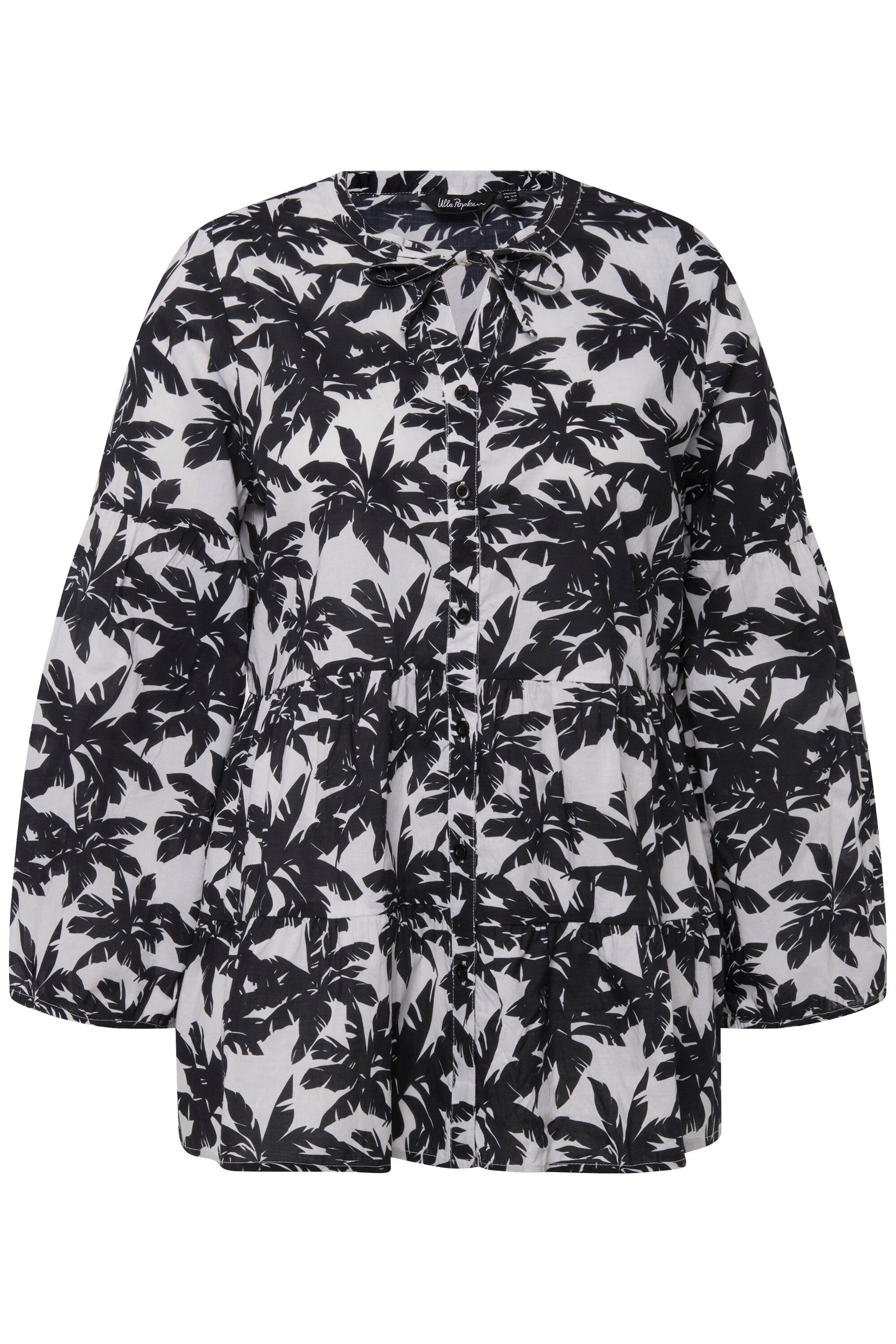 Ulla Popken Longbluse Tunika Palmen A-Linie Volants Rundhals Langarm günstig online kaufen