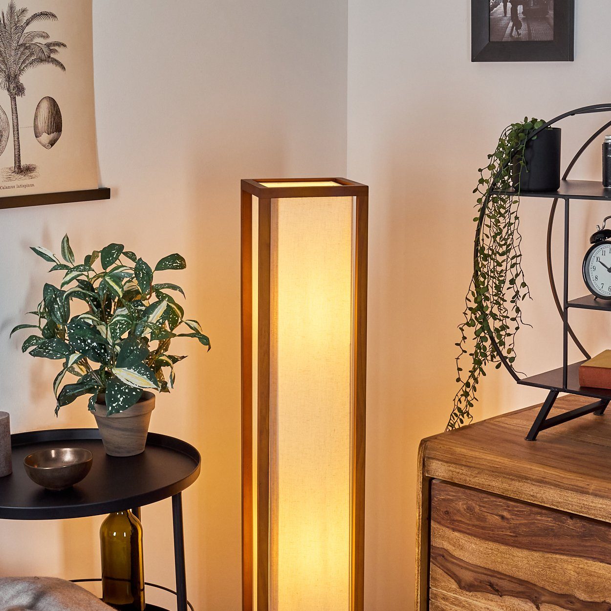 Leuchtmittel, »Codaruina« E27, Stehlampe moderne aus hofstein ohne Fußschalter Stehlampe Braun/Weiß, mit Holz/Stoff Leuchte Höhe in 120cm,