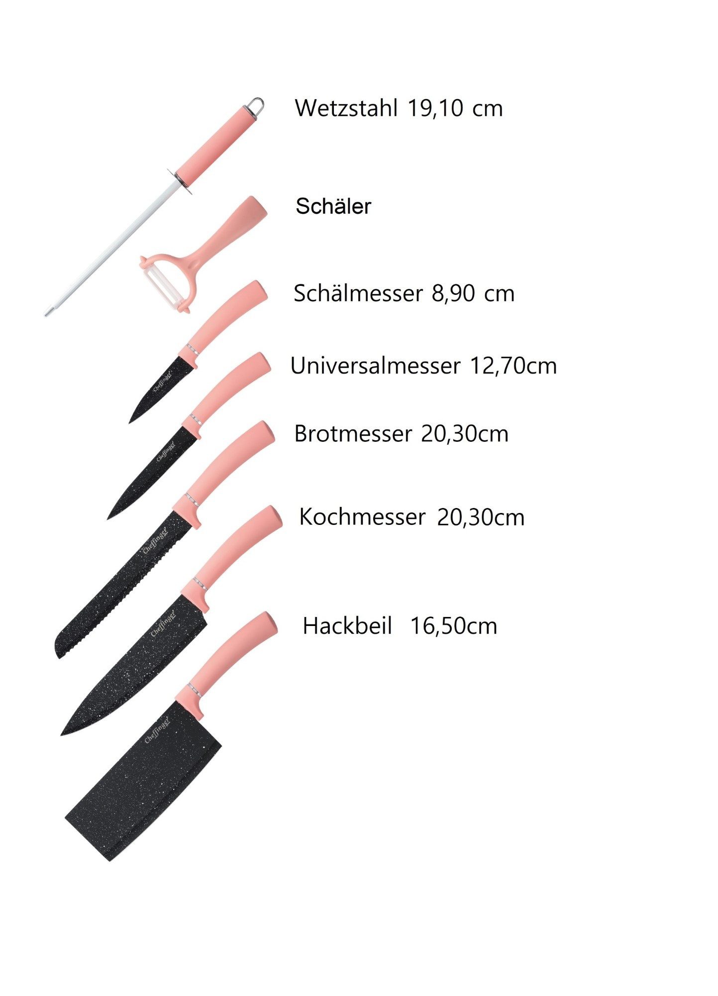 Cheffinger Messer-Set 8 tlg Messerständer drehbar Pink Messer aus Edelstahl