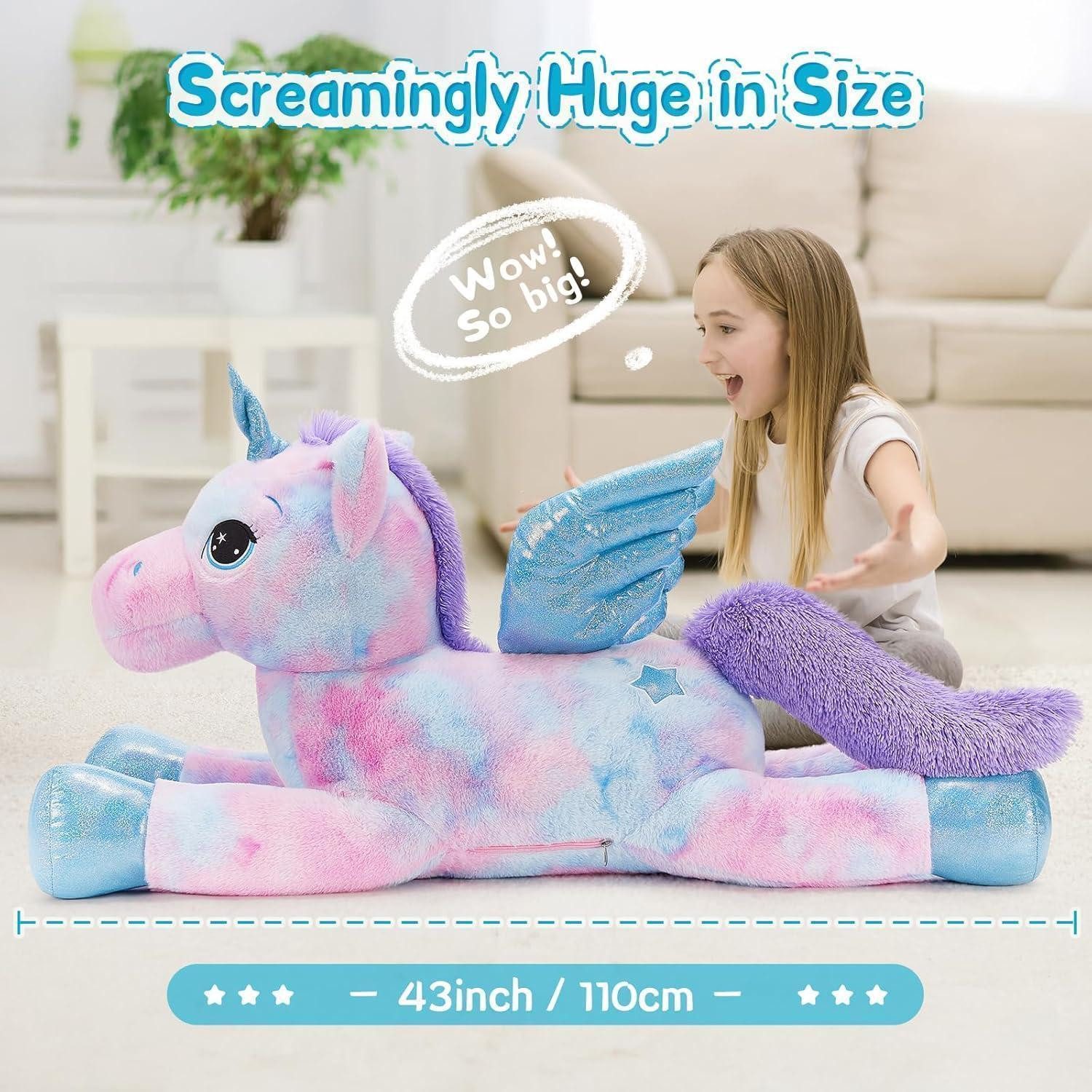 LuxusKollektion Kuscheltier Plüschtier Einhorn XXL 110cm Flügel Kinder Mädchen Lilac Bunt-lilac
