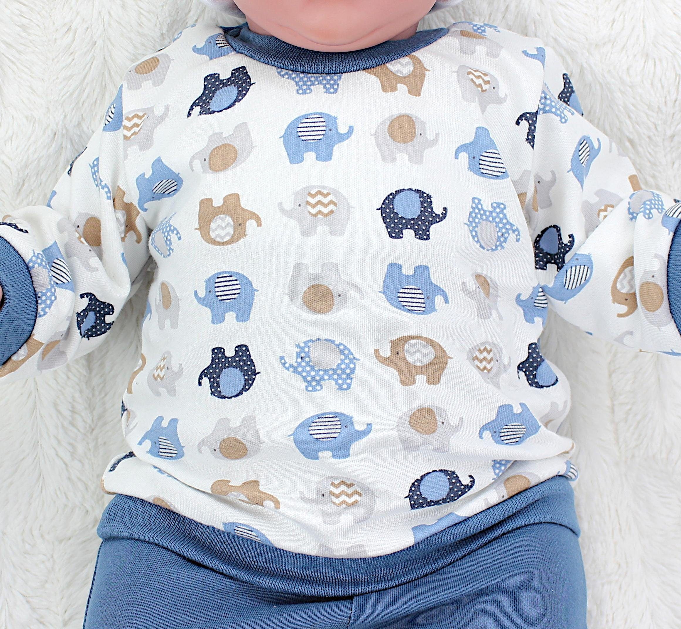 Babyhose Spruch Langarmshirt Erstausstattungspaket Baby Babykleidung Jungen Print Jeansblau TupTam Outfit Elefanten mit