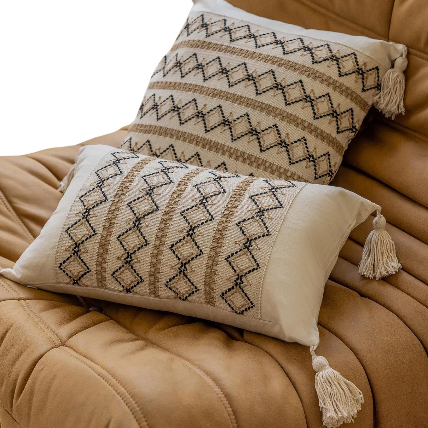 LAPAPRO Dekokissen Dekorativer Kissenbezug im Bohème-Stil Baumwolle Leinen mit Quasten, 45 x 45 cm Kissenbezug im Landhausstil (Kissenfüllung nicht enthalten)