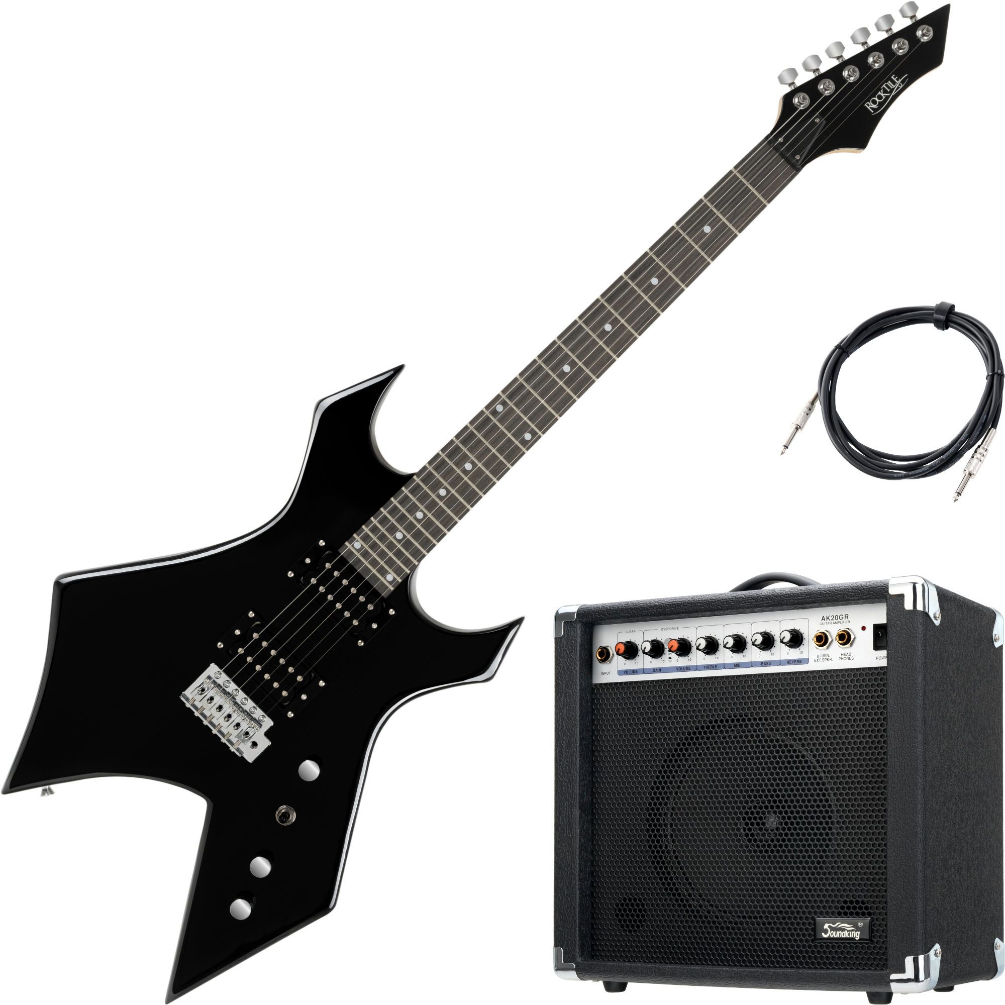 Rocktile E-Gitarre Rocktile Warhead E-Gitarre AK20GR Combo-Verstärker Set, Heavy-Style, 2 Humbucker Tonabnehmer