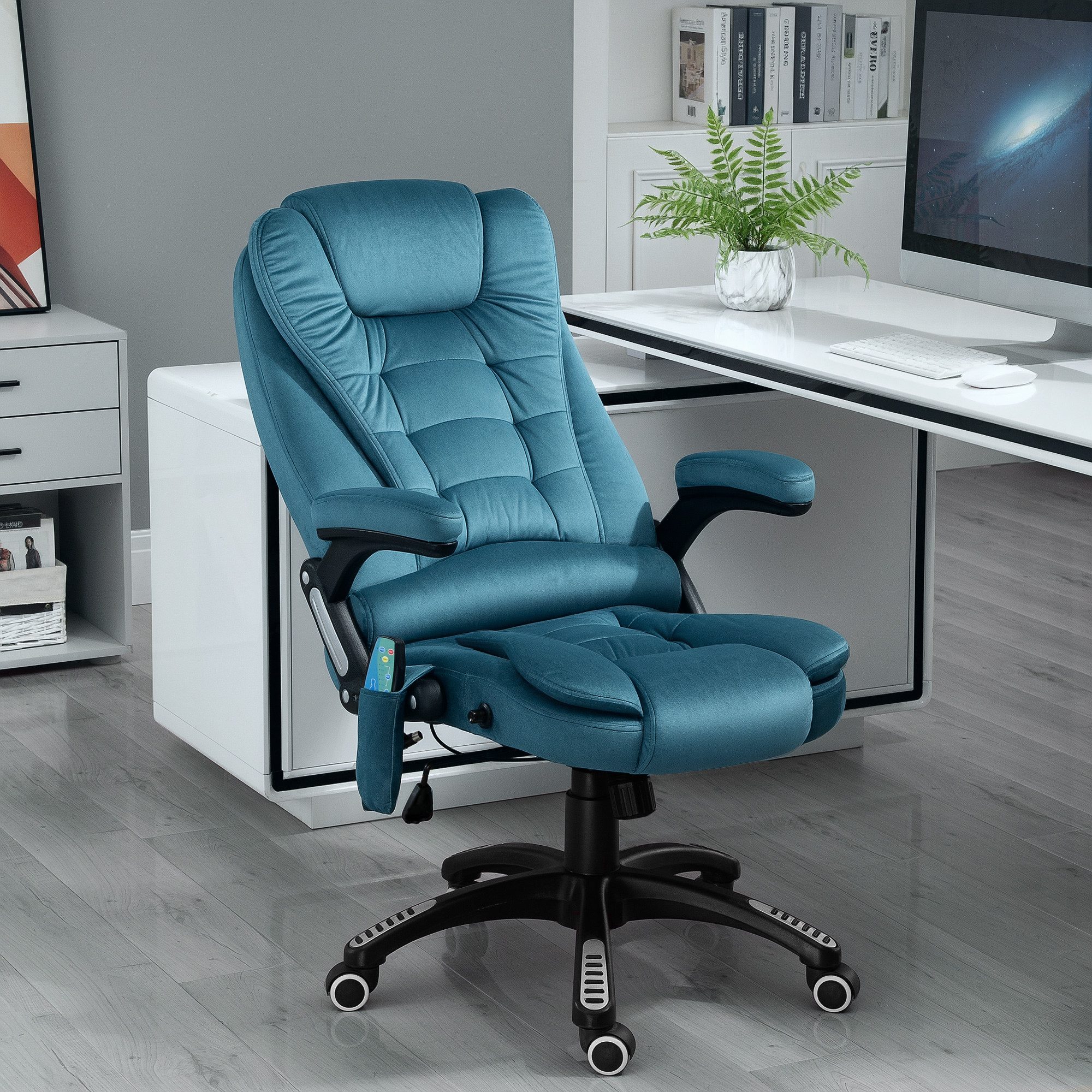 Vinsetto Schreibtischstuhl Ergonomischer Chefsessel mit Heiz-/Liegefunktion u. Computerstuhl (Massagesessel, 1 St), für Wohnbereich, Blau