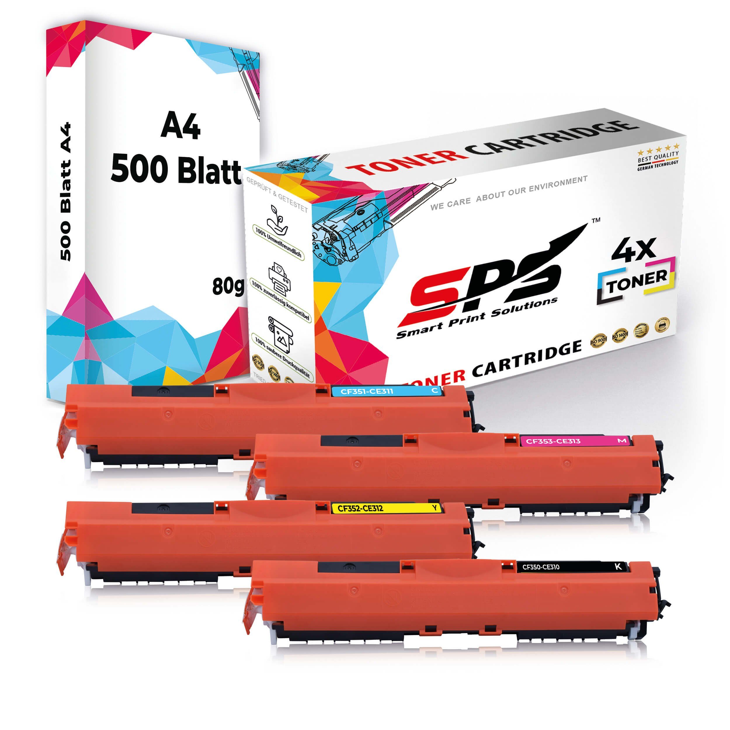 SPS Tonerkartusche Kompatibel für HP Laserjet Pro MFP M177 130A CF350, (4er Pack + A4 Papier, 4x Toner(1 x Schwarz1x Cyan, 1x Magenta, 1x Gelb)