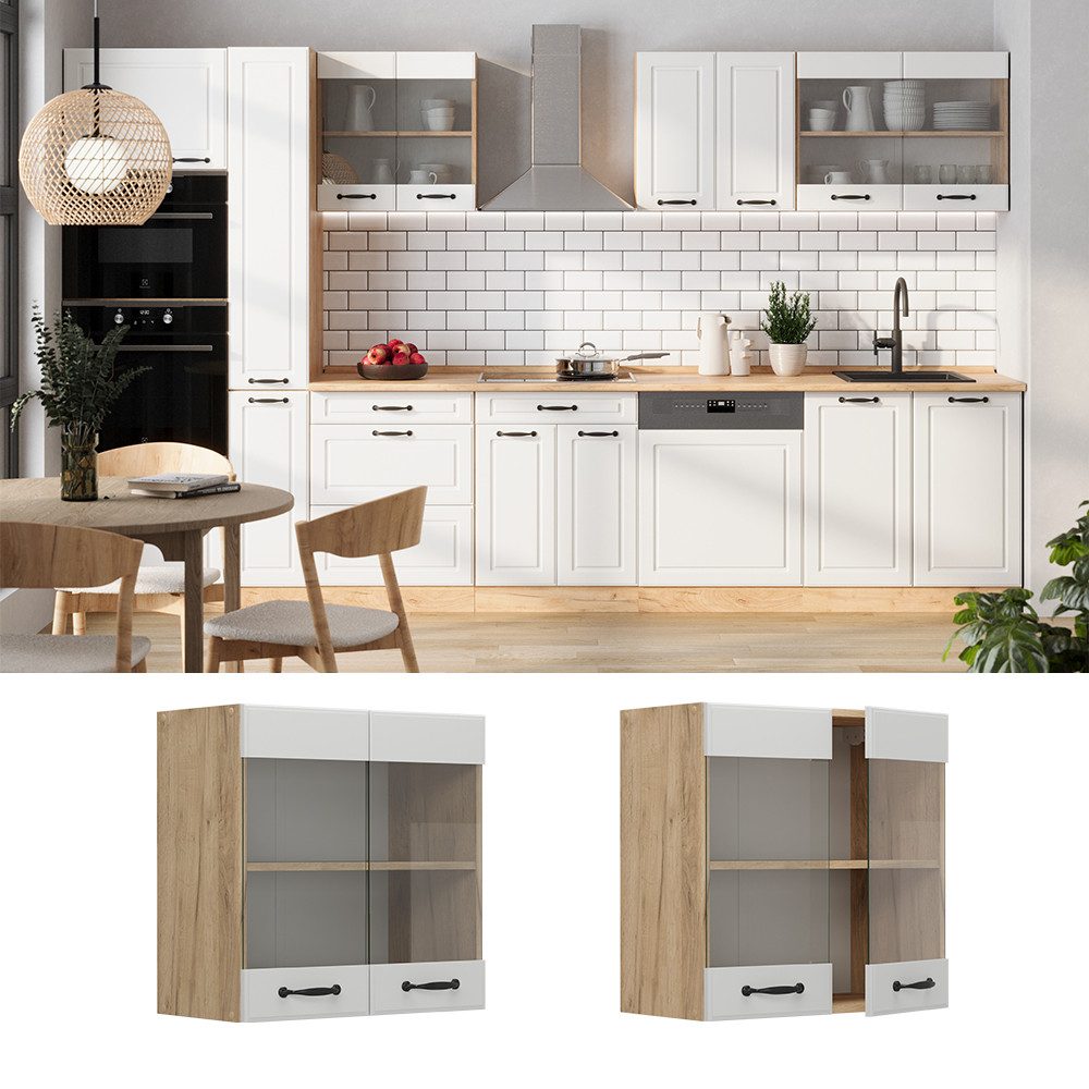 Vicco Glashängeschrank R-Line, Weiß Landhaus/Goldkraft Eiche, günstig online kaufen