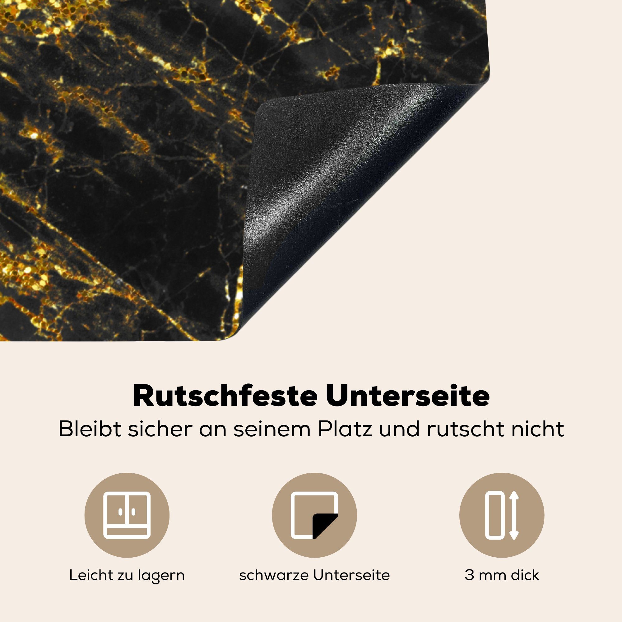 MuchoWow Schwarz tlg), Ceranfeldabdeckung, - Gold Marmor für - Arbeitsplatte Vinyl, - 78x78 Herdblende-/Abdeckplatte küche Chic, (1 cm,