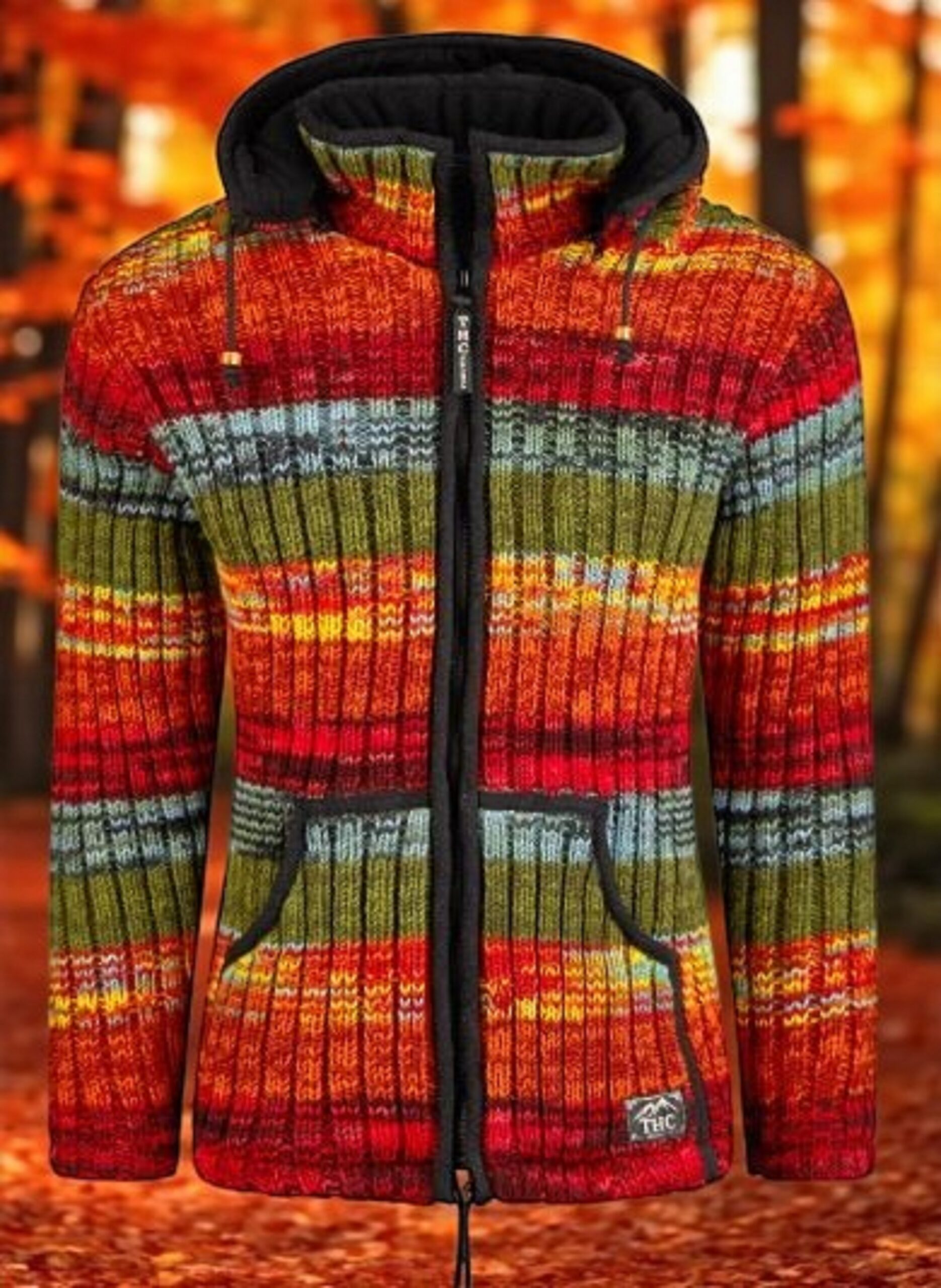THC Natural Line Strickjacke THC Schafwoll Strickjacke bunt 726 (1 Stück, 1-tlg., 1 Stück) Strickjacke mit abnehmbarer Kapuze