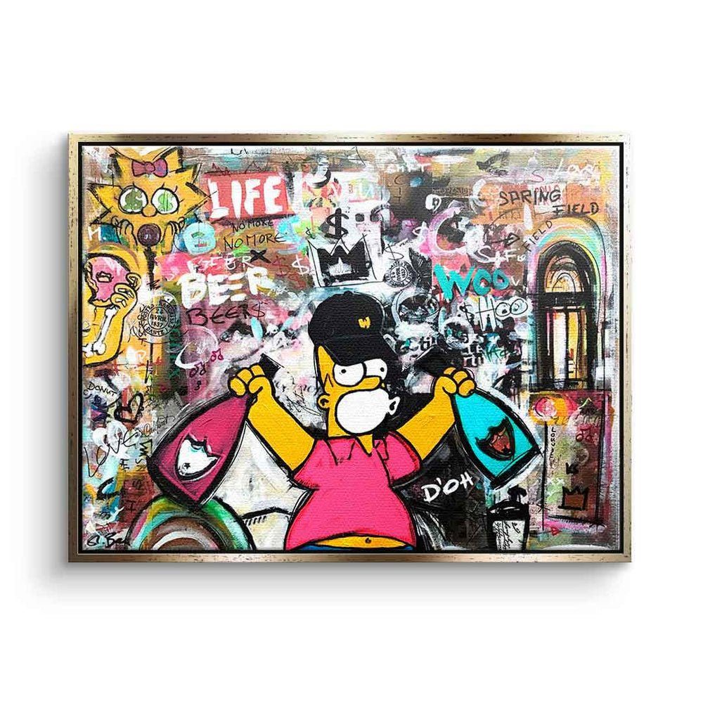 DOTCOMCANVAS® Leinwandbild Simpson quer lifestyle Art Collage, Simpsons Leinwandbild comic Collage Champagner Rahmen goldener Pop