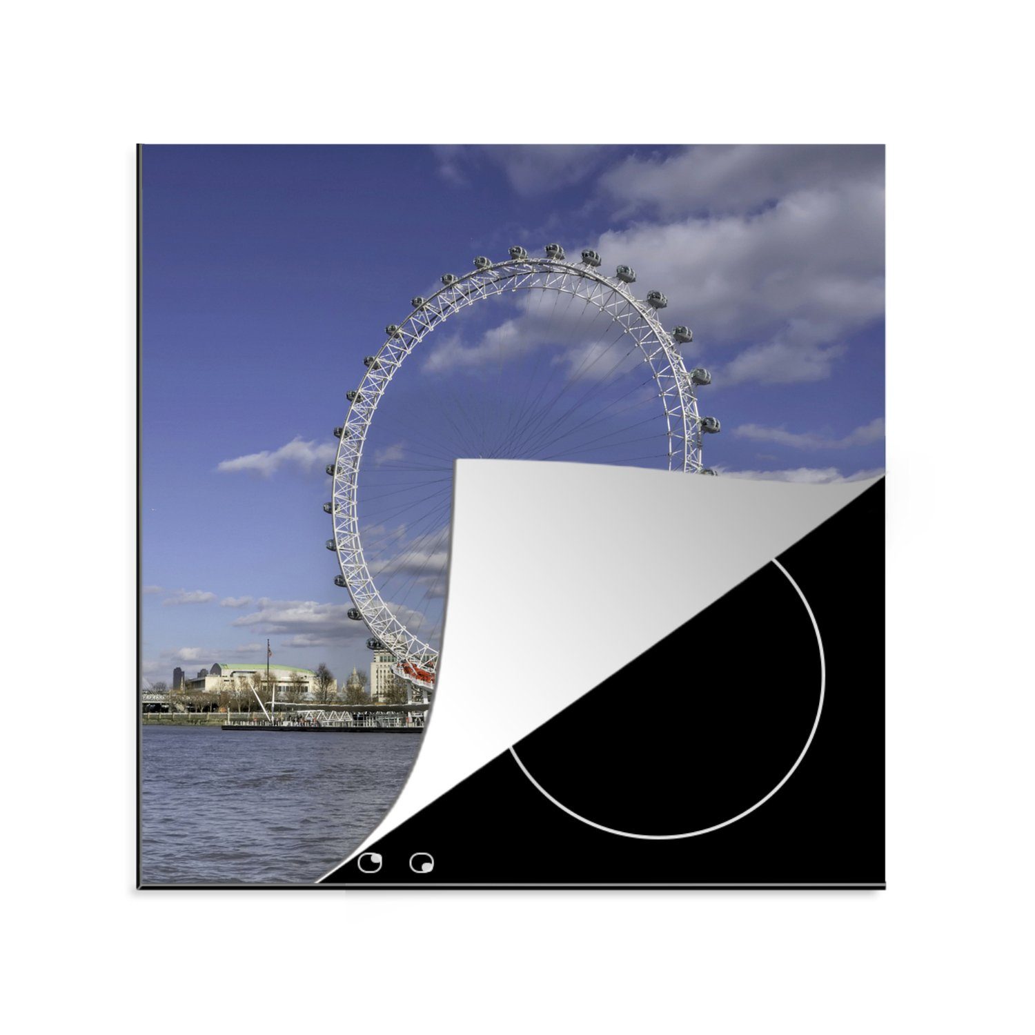 MuchoWow Herdblende-/Abdeckplatte London - Riesenrad - London Eye - Wolken, Vinyl, (1 tlg), 78x78 cm, Ceranfeldabdeckung, Arbeitsplatte für küche