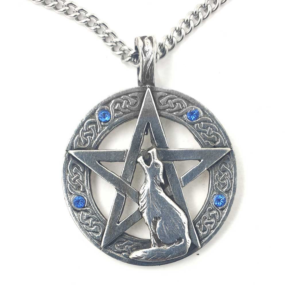 HOPLO Kettenanhänger Heulender Wolf Pentagramm Amulett günstig online kaufen