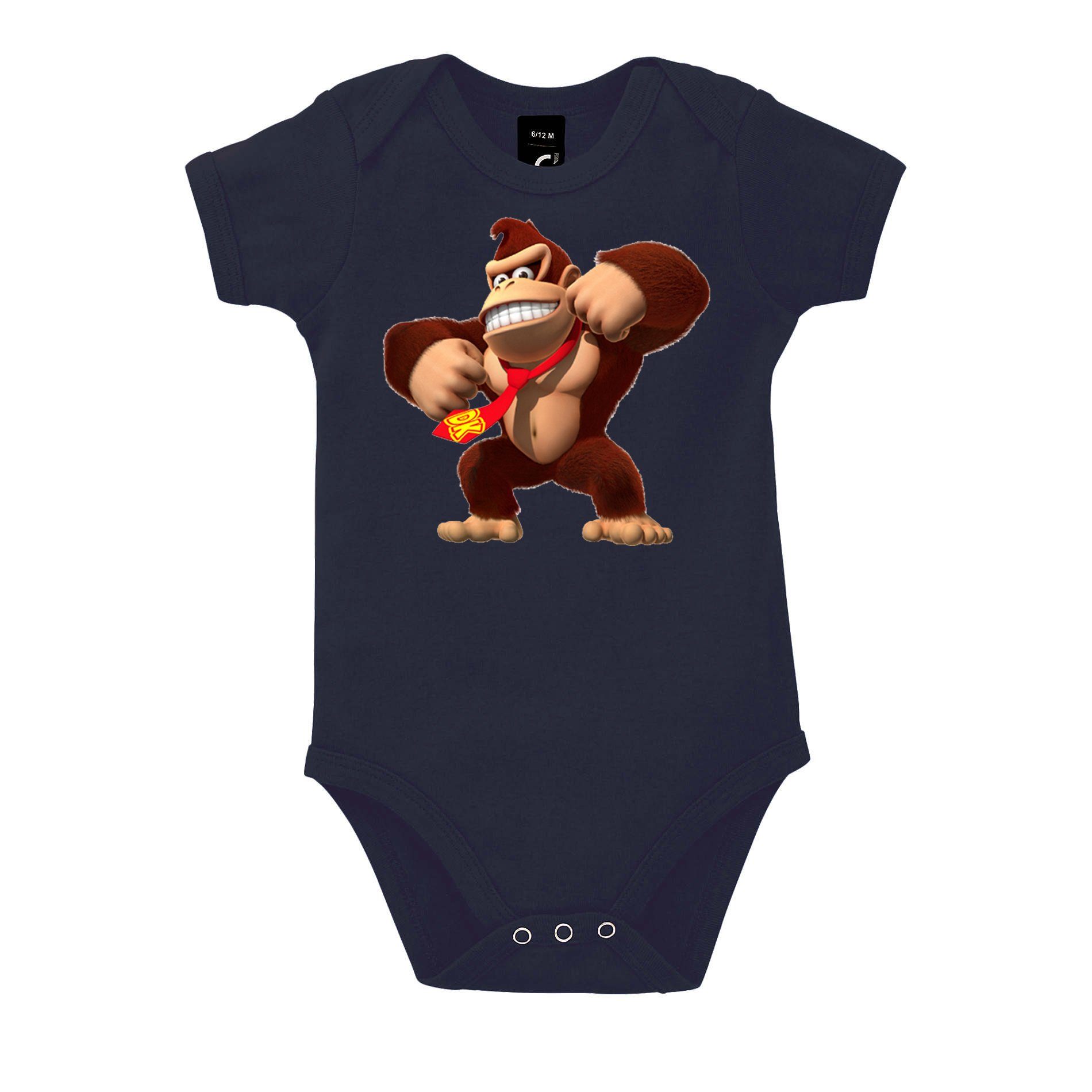 Blondie & Brownie Strampler Kinder Baby Donkey Kong Gorilla Affe Nintendo mit Druckknopf Navyblau