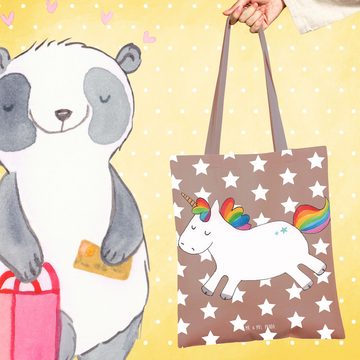 Mr. & Mrs. Panda Tragetasche Einhorn Happy - Braun Pastell - Geschenk, Einhörner, Beutel, Einhorn (1-tlg), Cross Stitching Griffe