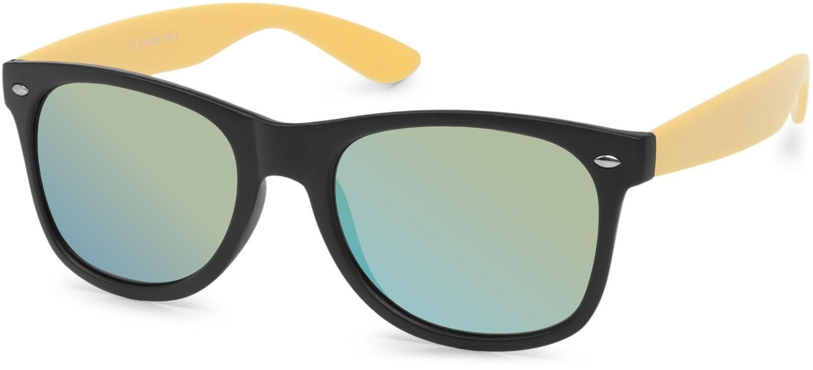 styleBREAKER Sonnenbrille (1-St) Verspiegelt Gestell Glas Gelb / Schwarz-Gelb matt