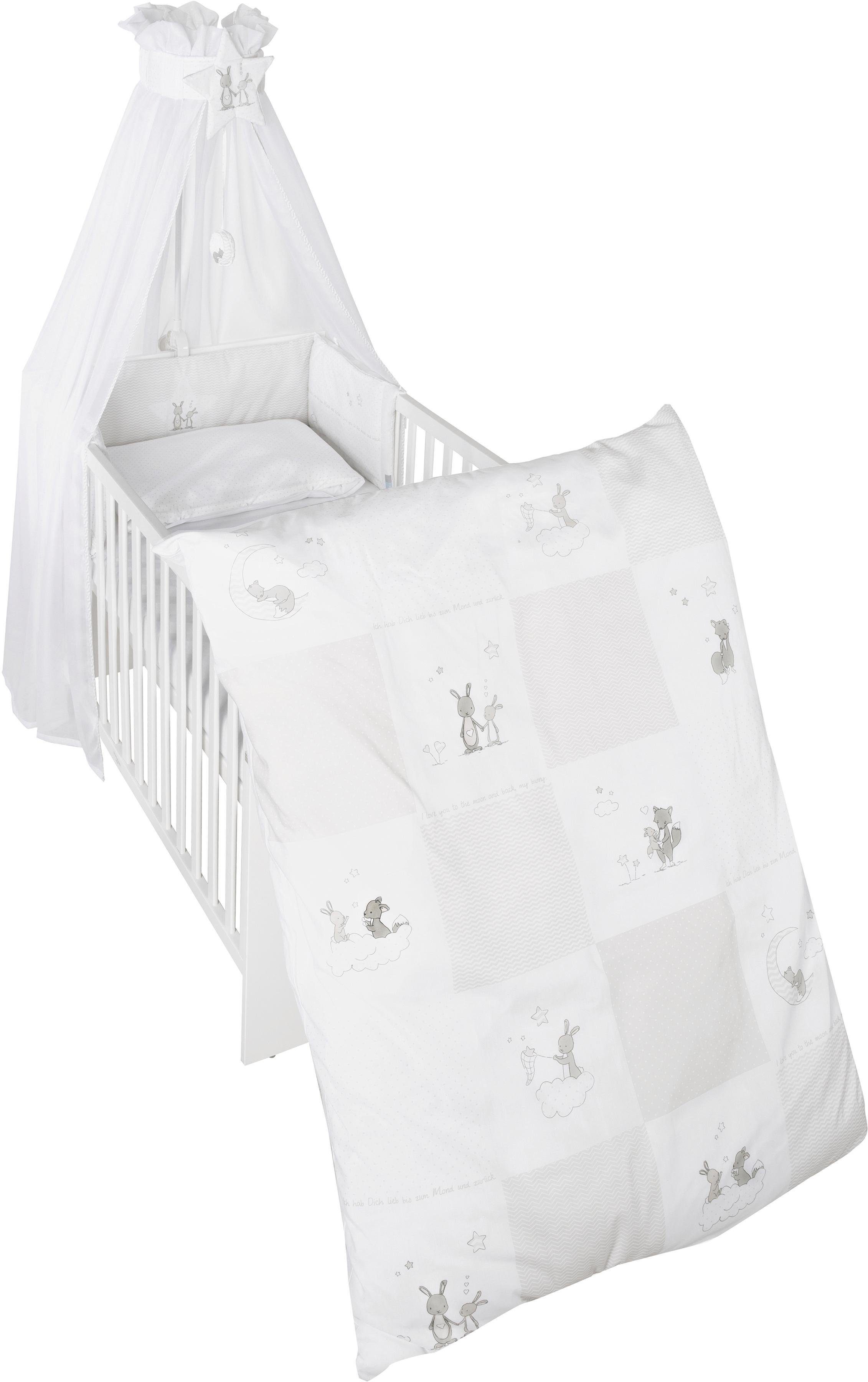 roba® Himmelbettgarnitur Fox & Bunny, 4-tlg., mit Bettwäsche, Nestchen und Himmel