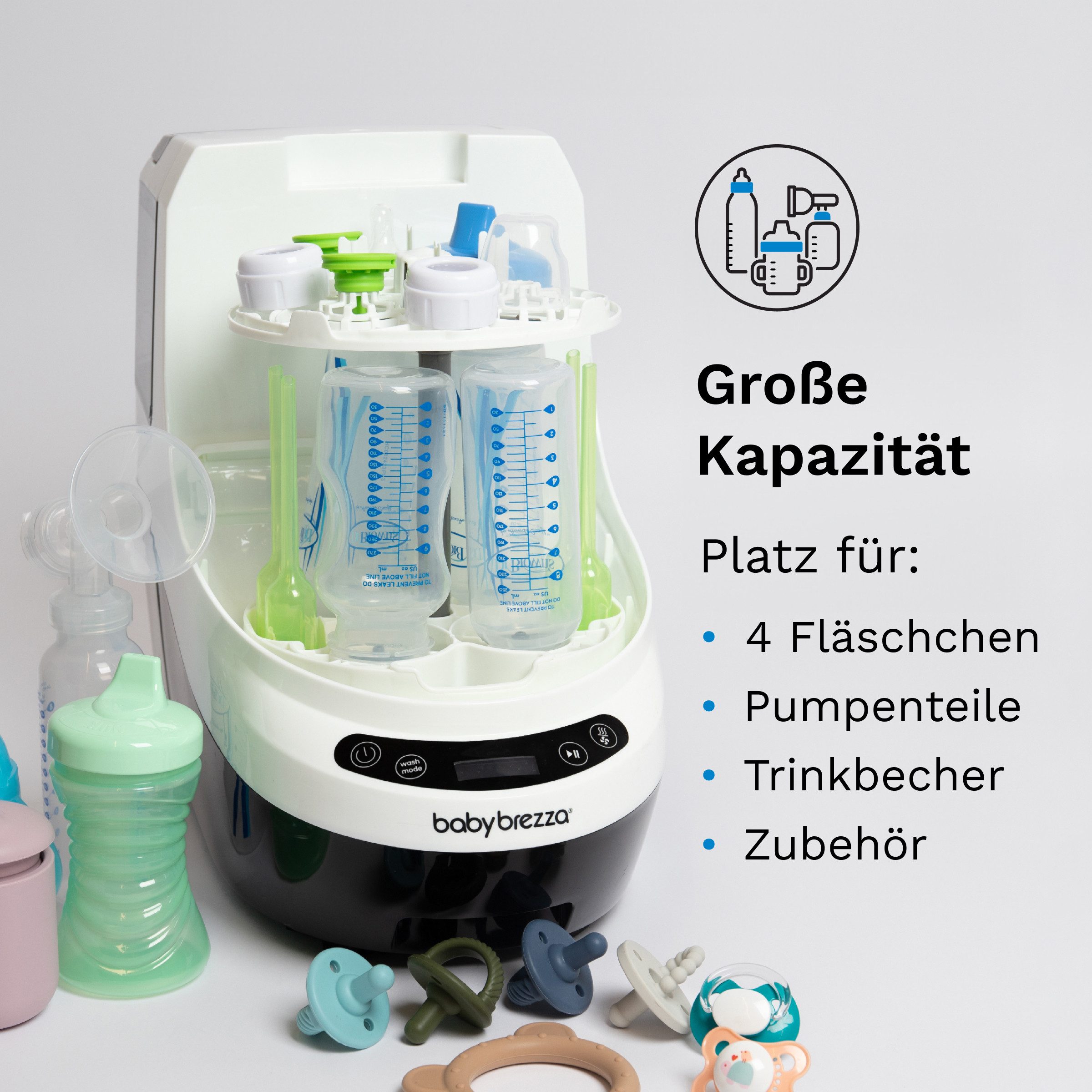 Baby Brezza Dampfsterilisator Flaschenspüler und Sterilisator mit HEPA-Filter und Trocknung, Spült, trocknet & sterilisiert Flaschen und Zubehör vollautomatisch