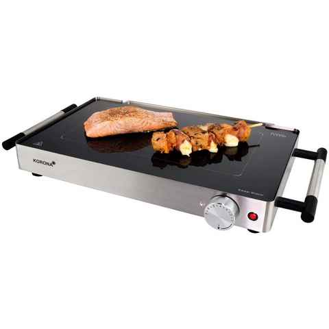 KORONA Tischgrill 46100 Glasgrill, 2in1 Tischgrill + Warmhalteplatte, elektrisch, Edelstahl, 800 Watt