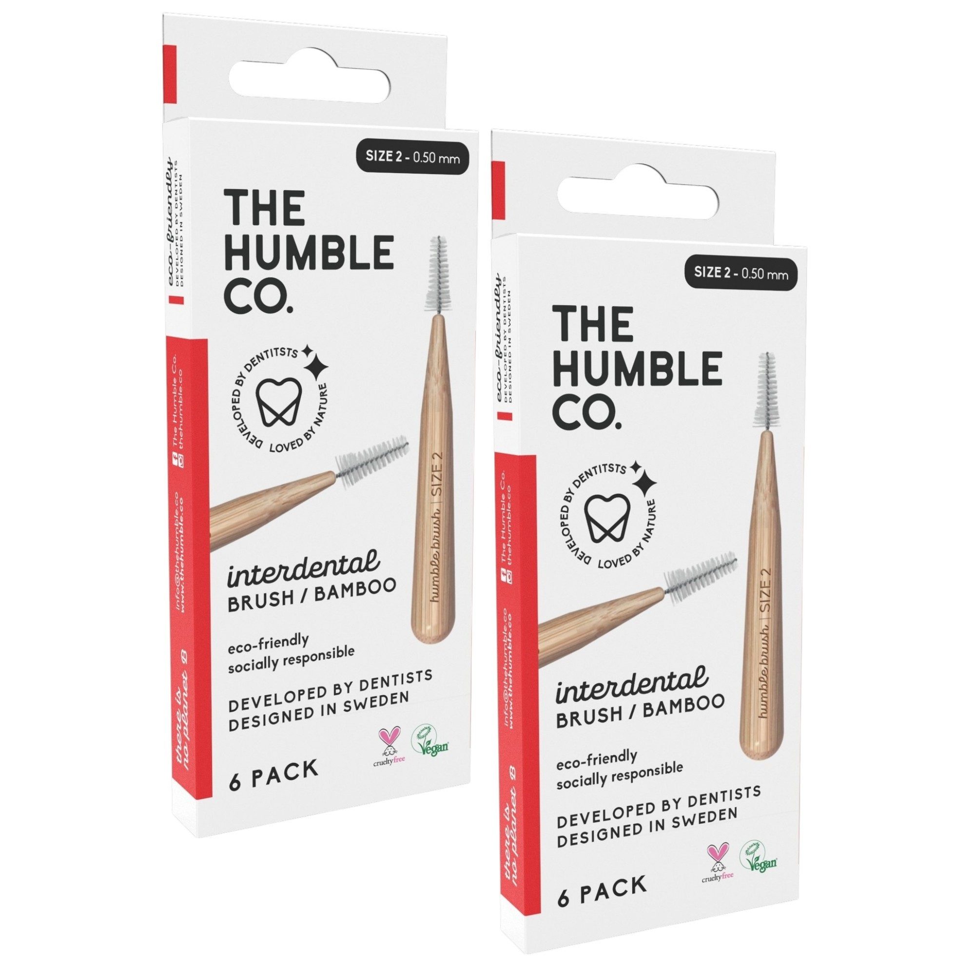 The Humble Co. Interdentalbürsten 2x Humble Interdentalbürste Bambus Größe 2 (0,5 mm) Rot