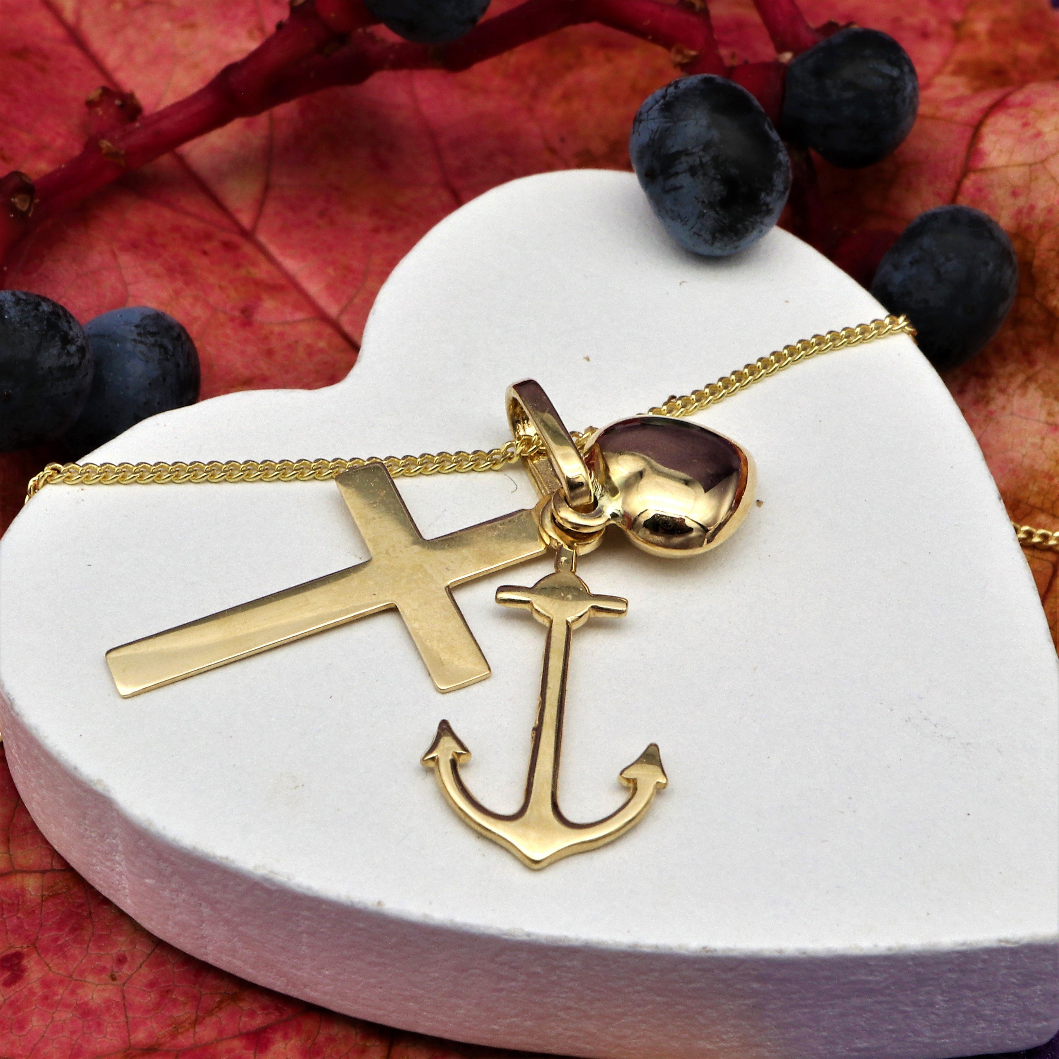 G & J Kettenanhänger Goldanhänger "Glaube-Liebe-Hoffnung" 585 14K Gold 30x12mm 1,20g (ohne Kette, inkl. Schmucketui), Made in Germany