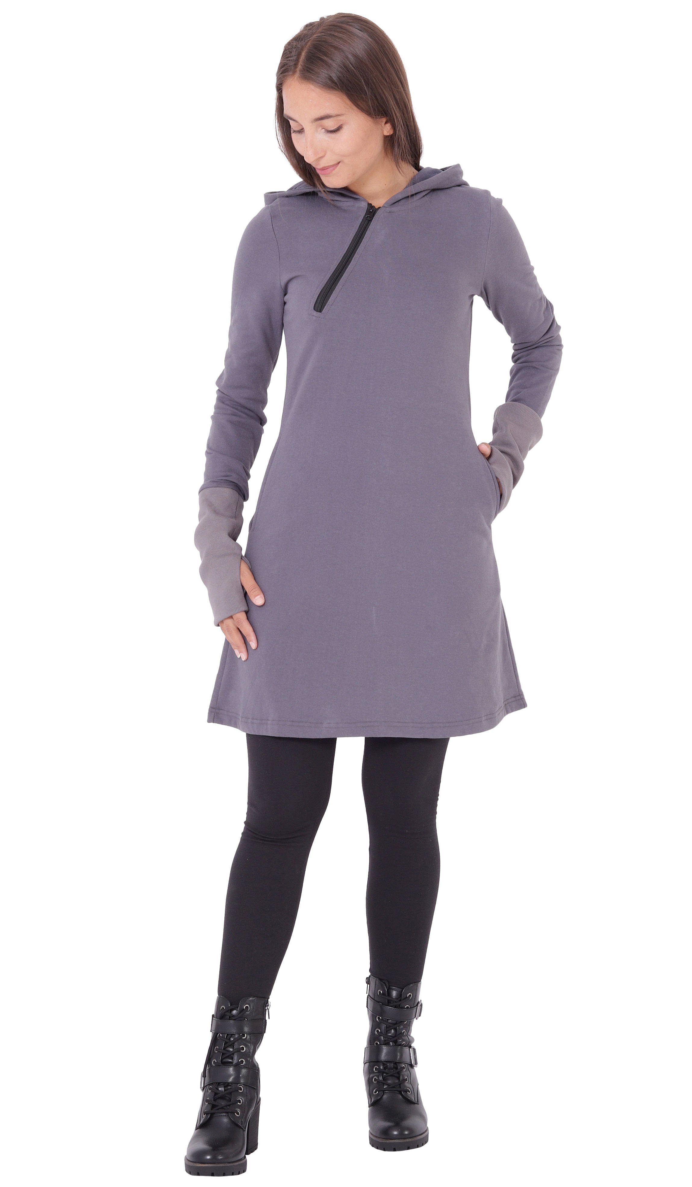 PUREWONDER Sweatkleid Sweat-Kleid mit Kapuze Einfarbig dr17 Grau S mit Kapu günstig online kaufen