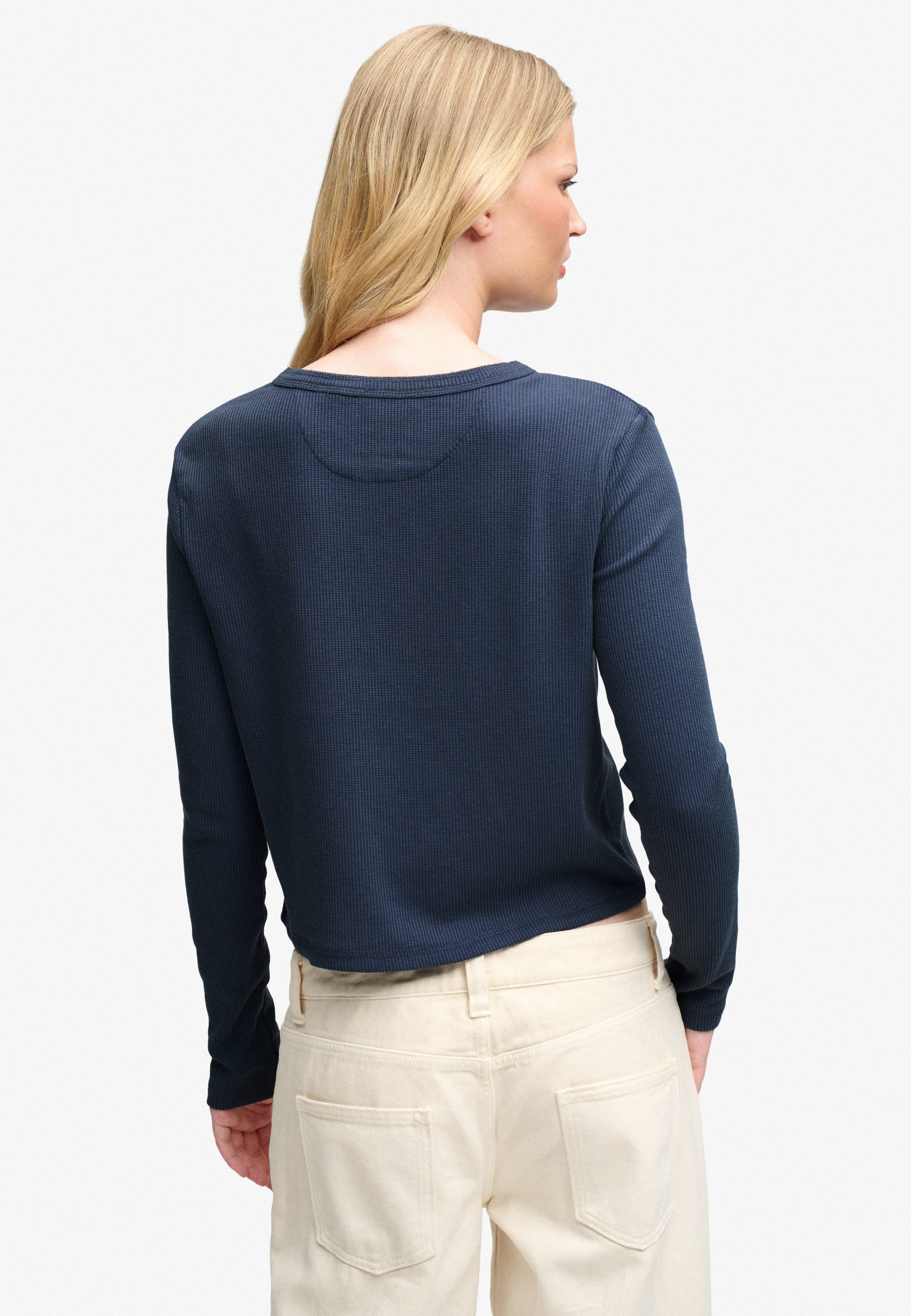Superdry Langarmshirt ATH ESS WAFFLE BUTTON LS TOP Baumwollmischung, skinny fit