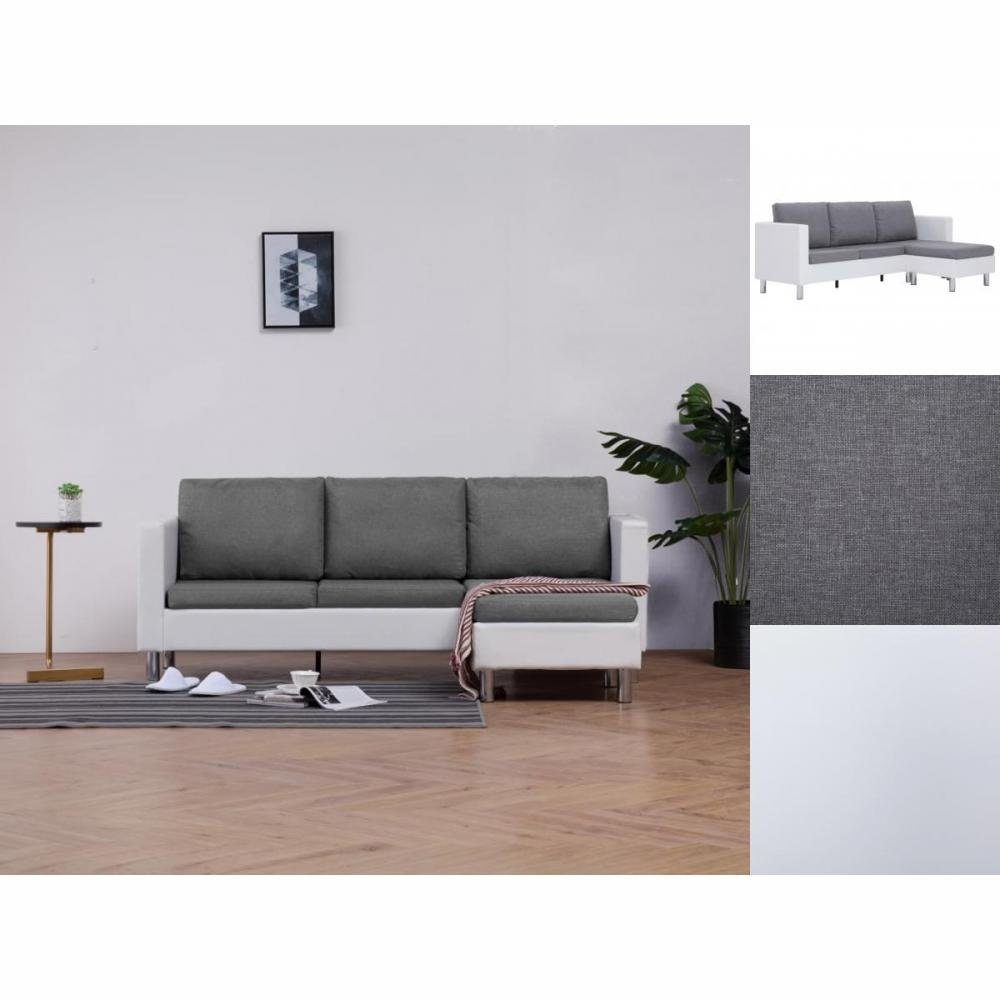 vidaXL Sofa 3-Sitzer-Sofa mit Kissen Weiß Kunstleder Couch Weiß und Hellgrau