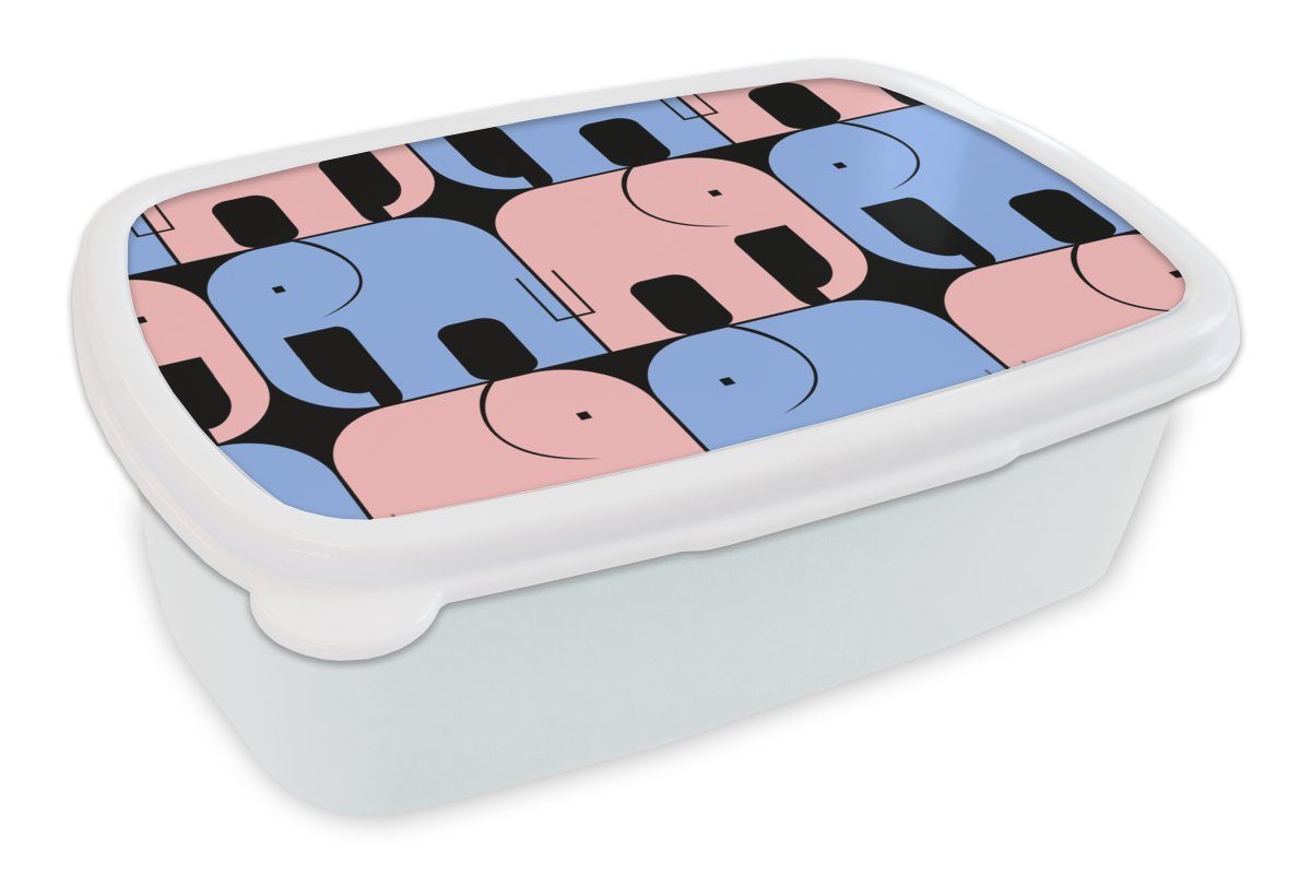- Mädchen Linie Elefant und Brotbox Lunchbox weiß Muster, - für für Jungs Kunststoff, Brotdose, MuchoWow (2-tlg), Erwachsene, - und Schwarz Kinder