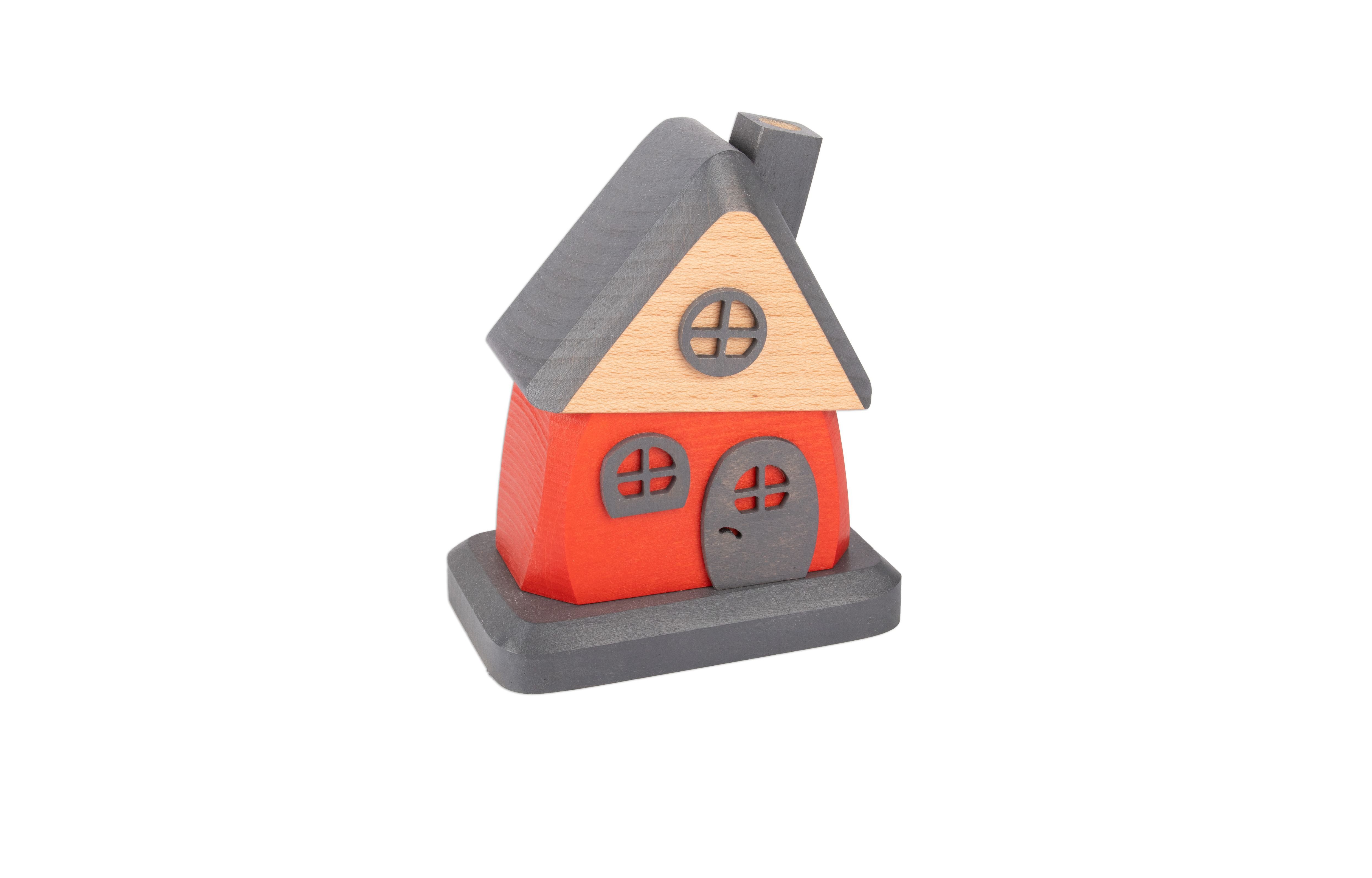 Holzwaren Egermann Räucherhaus 917, Holzhaus - in Rot - mit grauen Aktzenten, dekoratives Gefäß für Räucherkerzen - Made in Germany