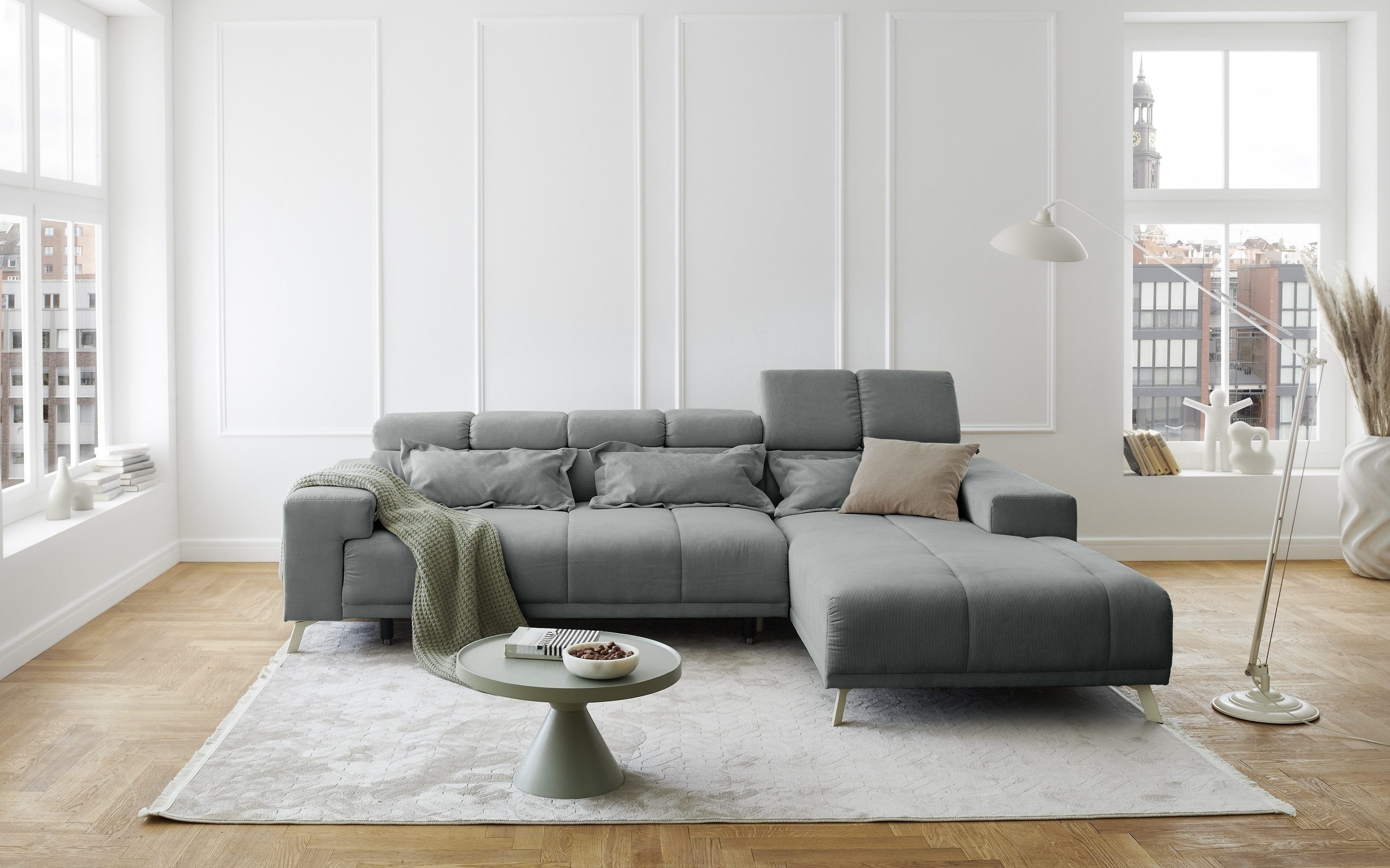 freiraum Polstergarnitur Sally, Sitztiefen + Kopfetilverstellung, dunkelgrau - 285x79x201cm (BxHxT)