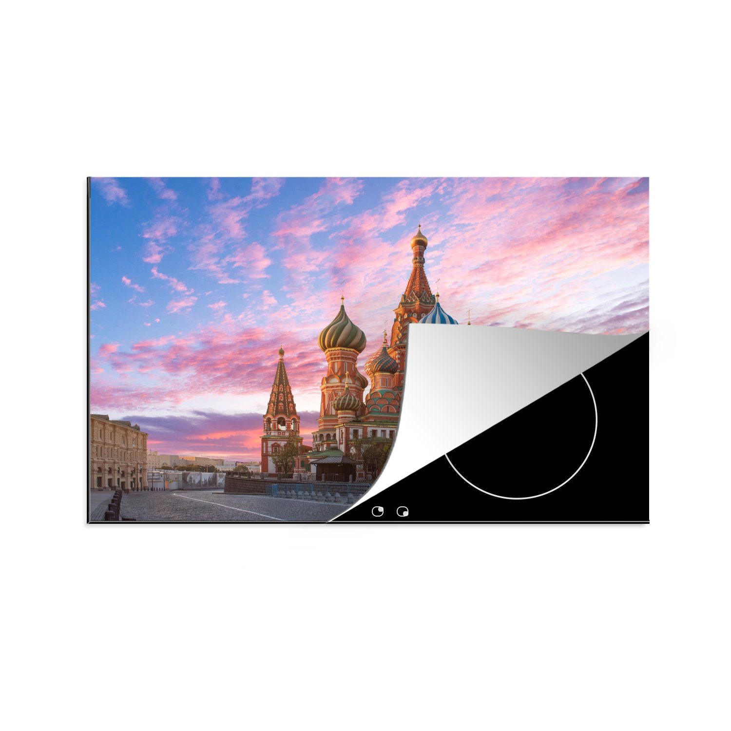 MuchoWow Herdblende-/Abdeckplatte Sonnenuntergang in der Basilius-Kathedrale in Moskau, Vinyl, (1 tlg), 81x52 cm, Induktionskochfeld Schutz für die küche, Ceranfeldabdeckung