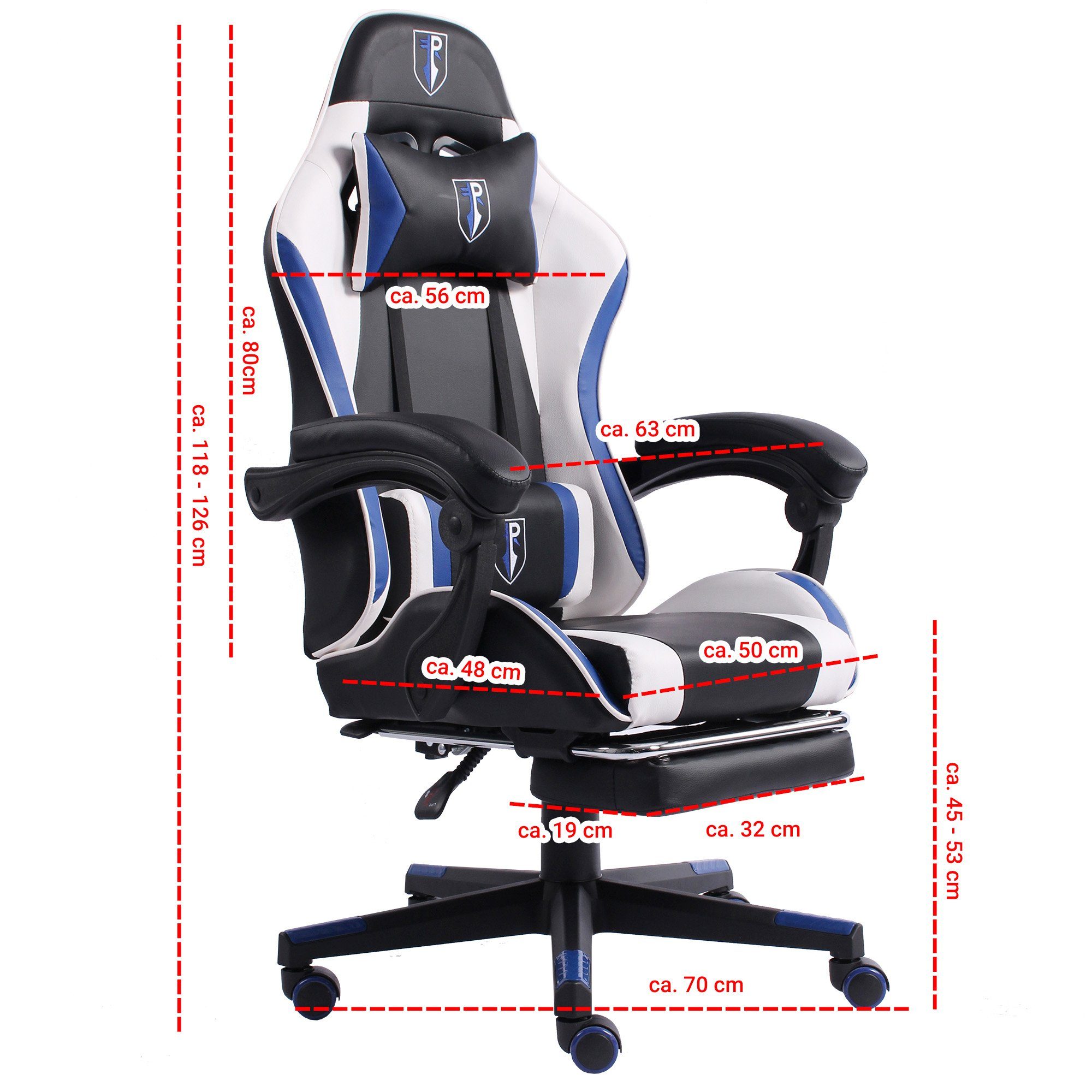 Schwarz/Weiß-Blau (1 Racing-Design Arijus Stück), Drehstuhl Fußstütze Stuhl Gaming Chefsessel TRISENS im Bürostuhl mit
