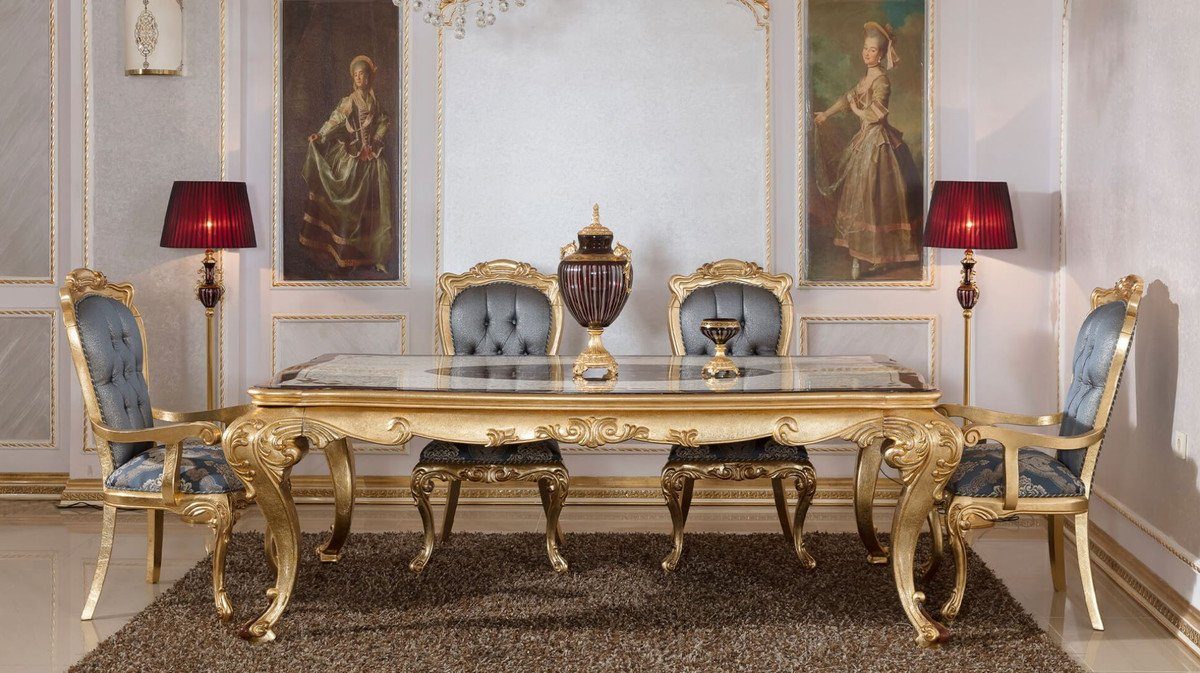 Prunkvoll Barock Möbel Barock Gold Blau - Padrino Casa Barock Luxus 6 Edel - Barock / Esstisch & Barockstil & - Braun - Esszimmer-Set / Möbel Weiß Esszimmer Luxus Set Esszimmer 1 / Esszimmerstühle im