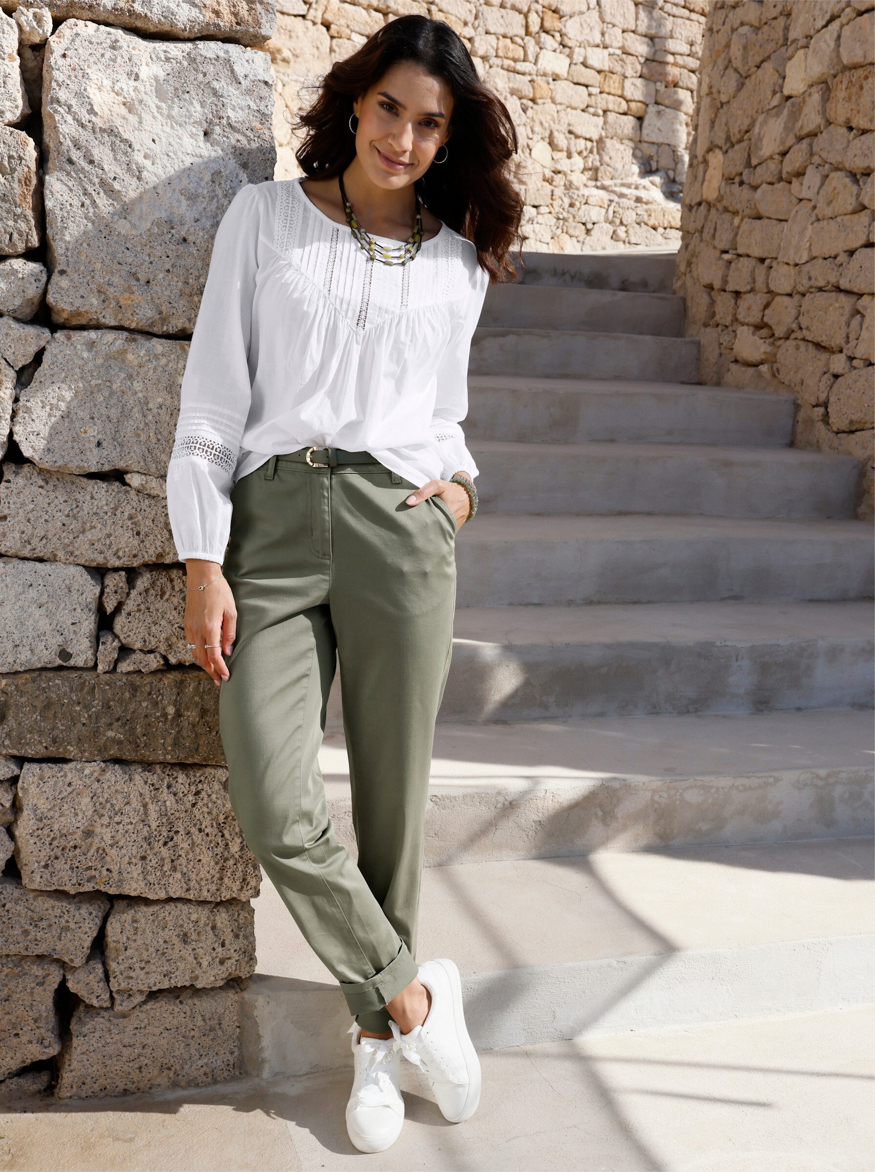 Witt Klassische Bluse Stickereibluse Langarm