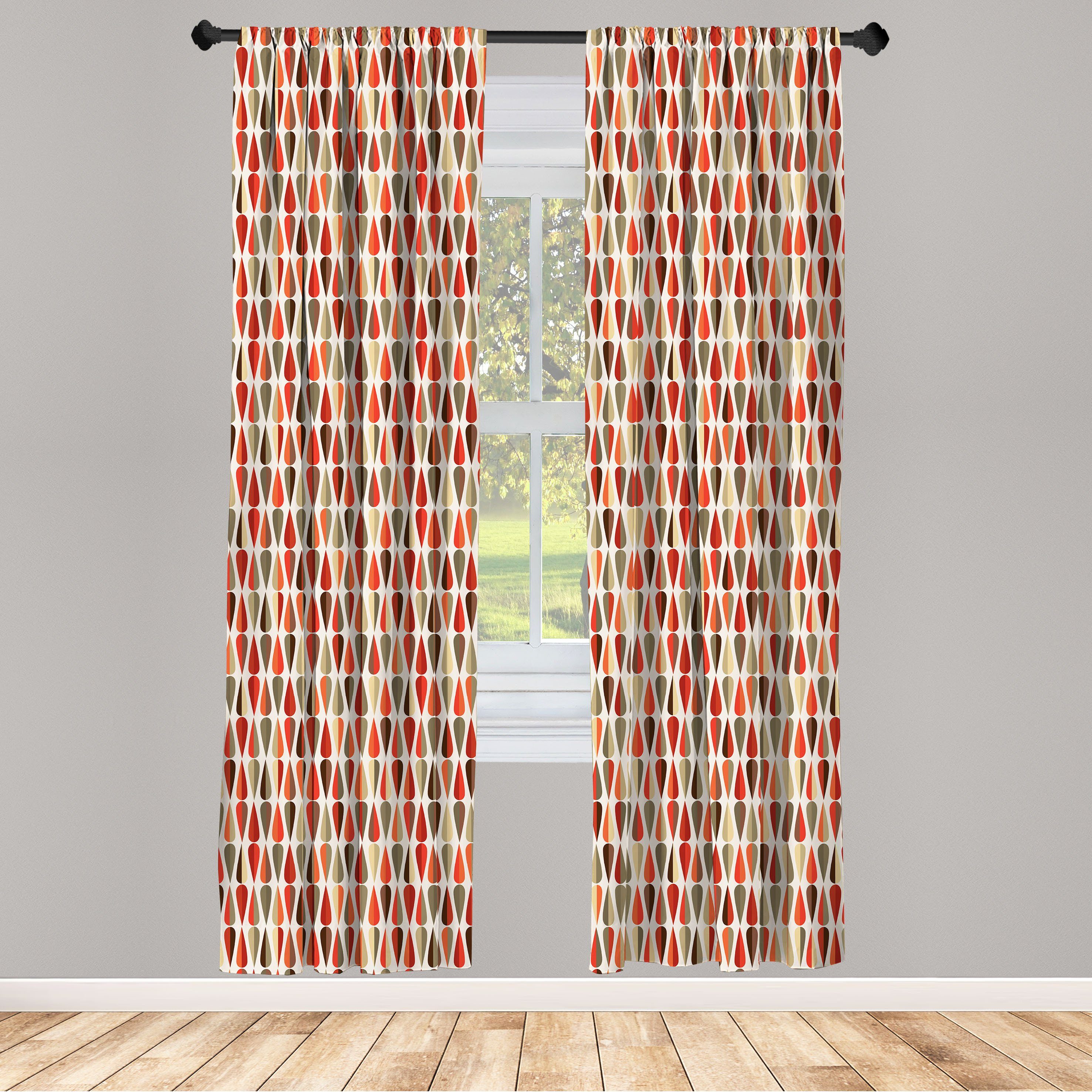Gardine Vorhang für Wohnzimmer Schlafzimmer Dekor, Abakuhaus, Microfaser, Geometrisch 70er Jahre Retro-Stil