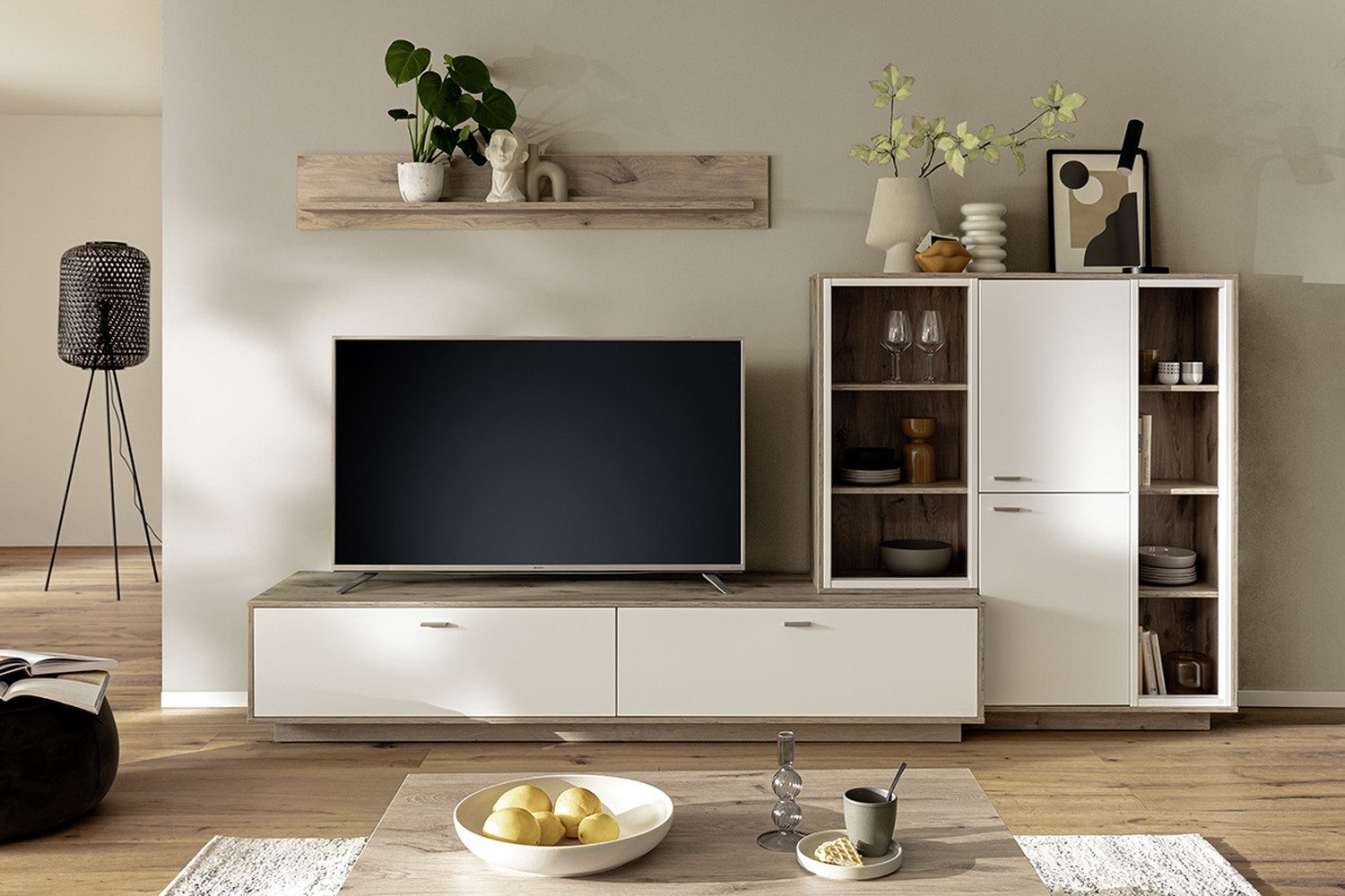 MCA furniture Wohnwand (3-teilig) in Soft weiss / Eiche Dekor - 287x180x50 (BxHxT), (3-teilig)