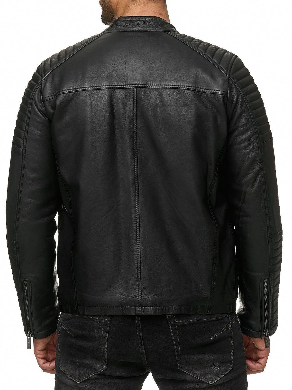 RedBridge Lederimitatjacke aus gesteppt Kunstleder Schwarz Bikerjacke