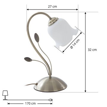 Lindby Tischleuchte Matea, Leuchtmittel nicht inklusive, Florentiner, Glas, Metall, weiß, altmessing, 1 flammig, E27