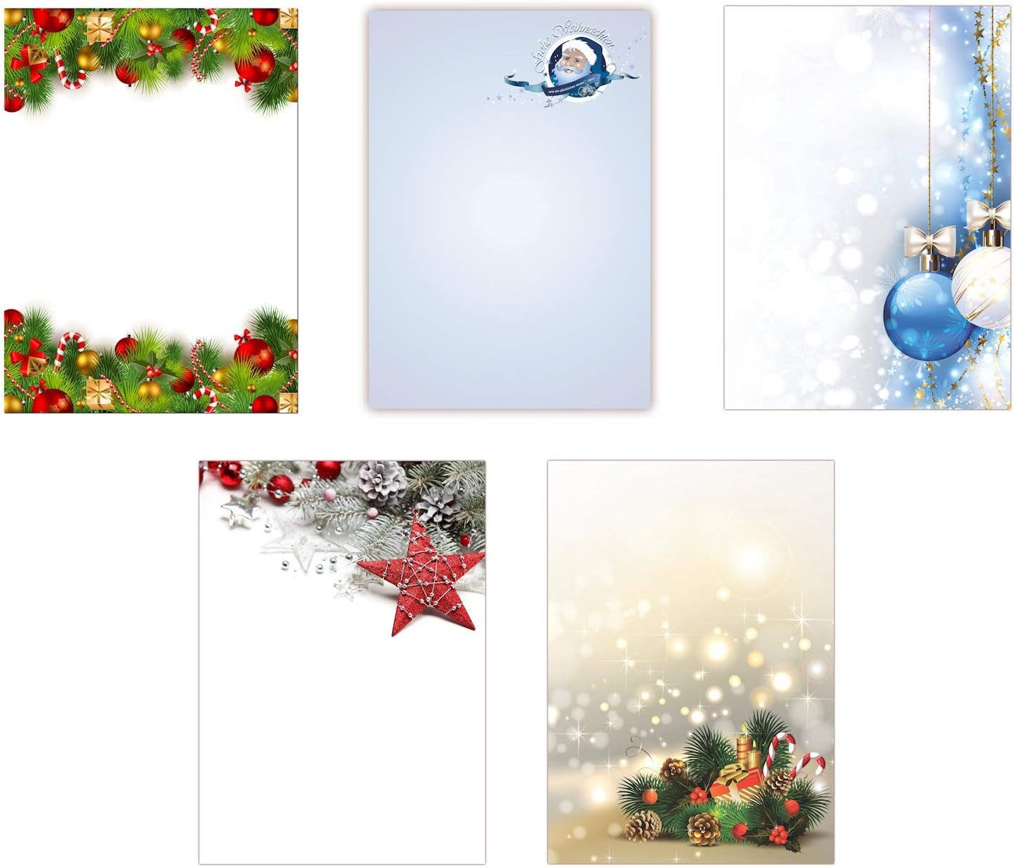 Briefpapier Set Motivpapier Weihnachtsmann Kugeln Sterne Tannenzapfen (MPA-5229)
