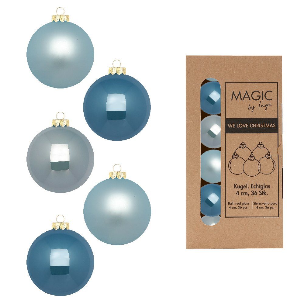MAGIC by Inge Weihnachtsbaumkugel, Weihnachtskugeln Glas 4cm 36 Stück - Elysian Blue