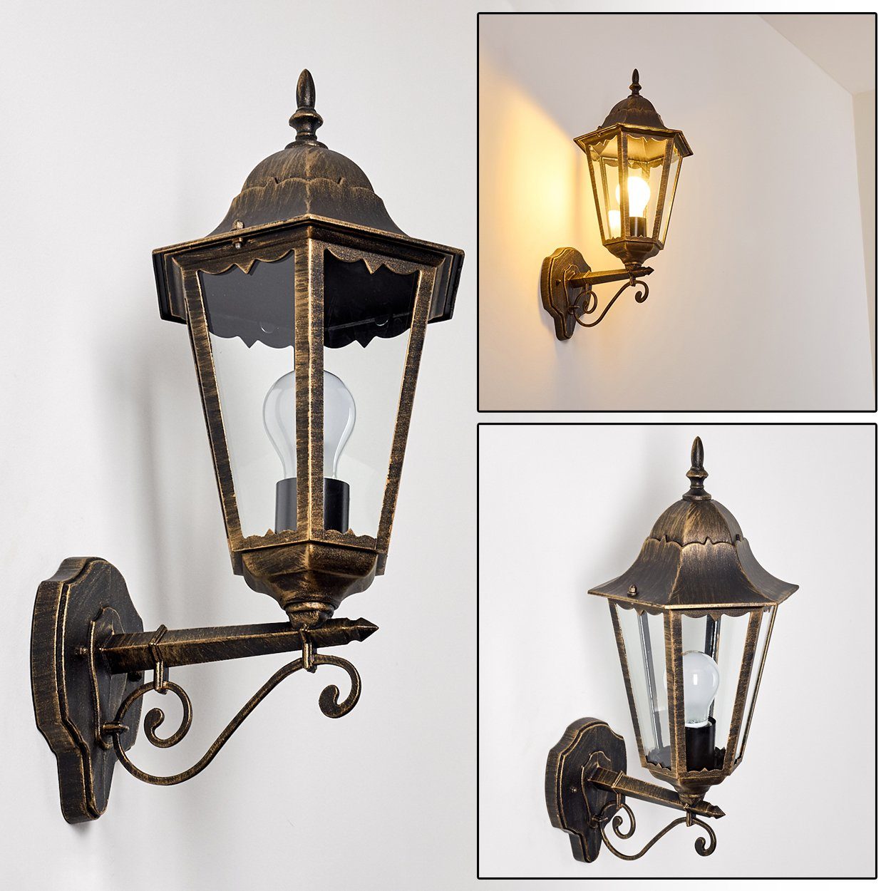 hofstein Außen-Wandleuchte »Viano« Außenwandlampe, Aluguss Braun/Gold, Milchglas-Scheiben, ohne Leuchtmittel, m. E27, Außenleuchte aufwärts