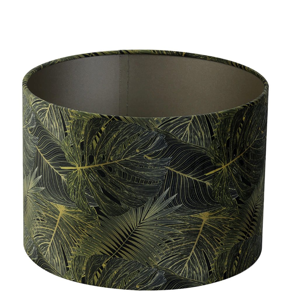 Dirk Davids Leuchten GmbH Lampenschirm Lampenschirm Zylinder Velours Tropical Grün Monstera Blatt 30-30-21cm, Hochwertiger Veloursstoff