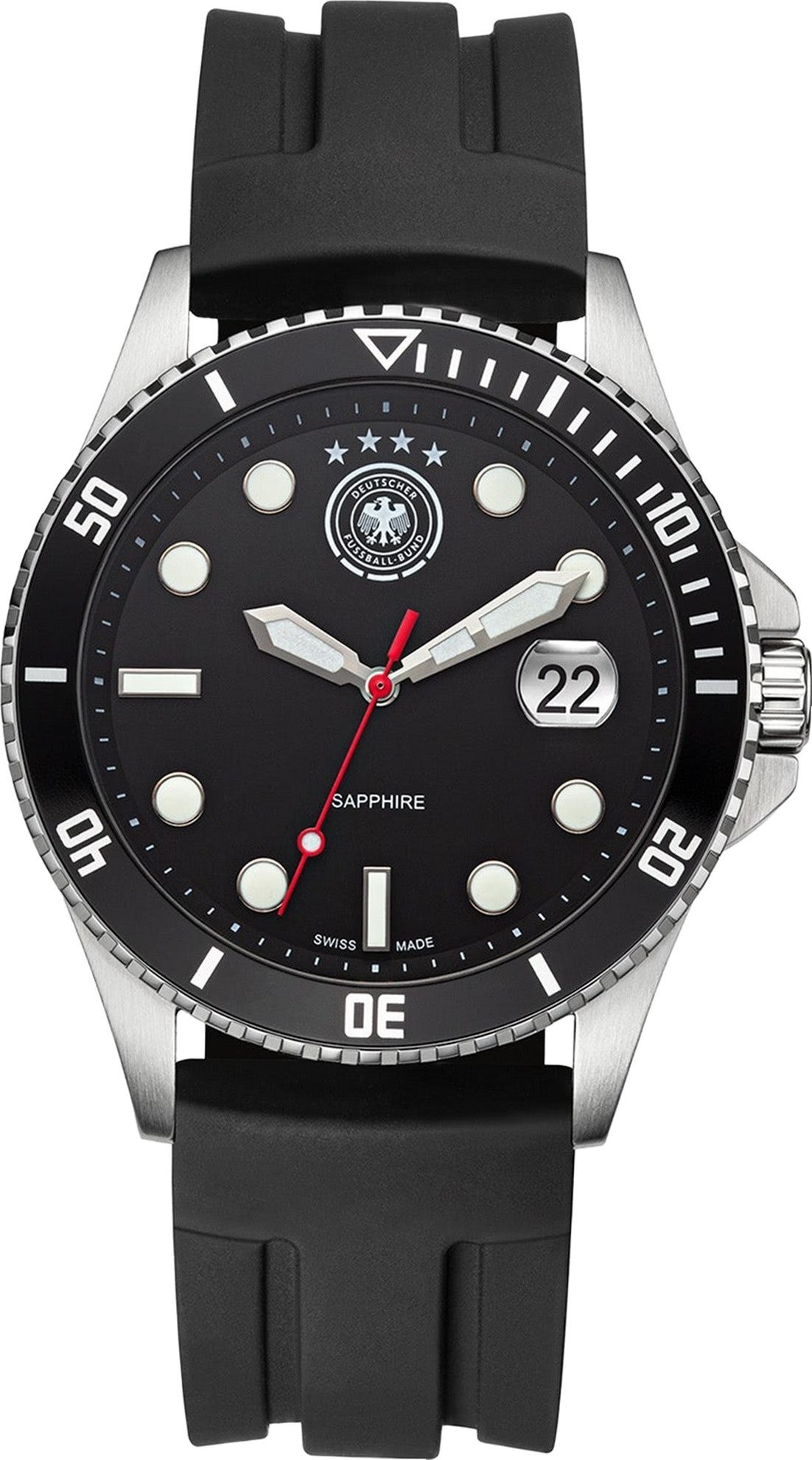 Deutscher Fußball-Bund Quarzuhr DFB Herrenuhr Silikon schwarz, (Analoguhr), Herrenuhr rund, groß (ca. 42mm), Silikonarmband schwarz, Fußball-Sport